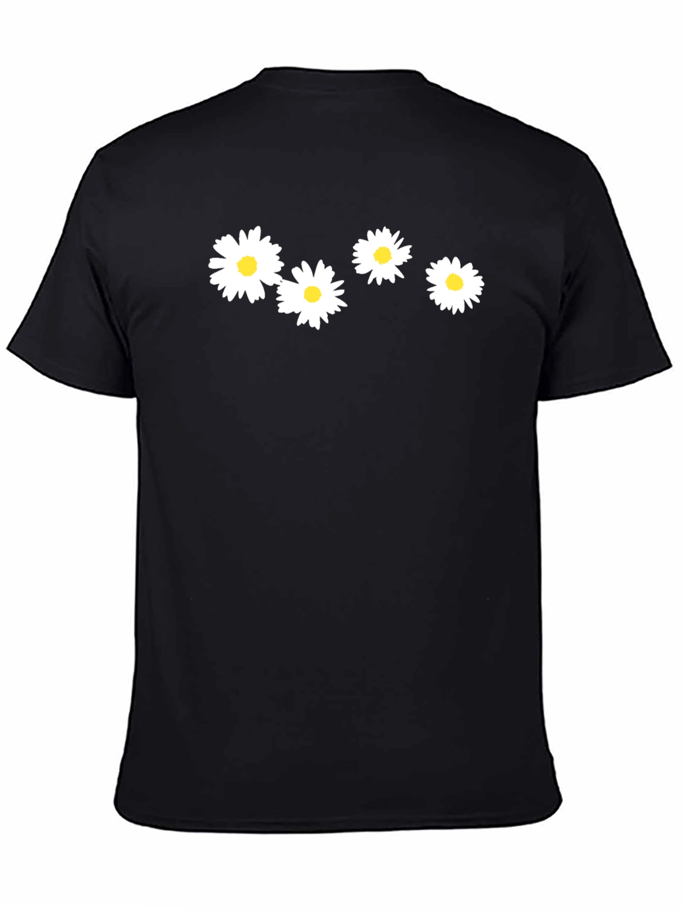 Black Daisy Flower Graphic Tee - Black Cotton T-Shirt view 4