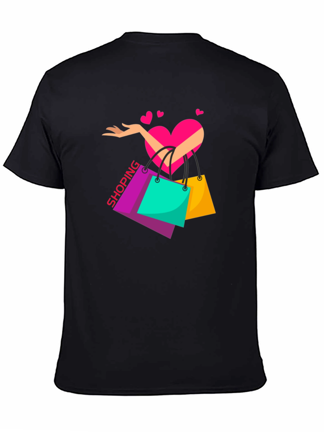 Black Shopping Lover's Black T-Shirt view 4