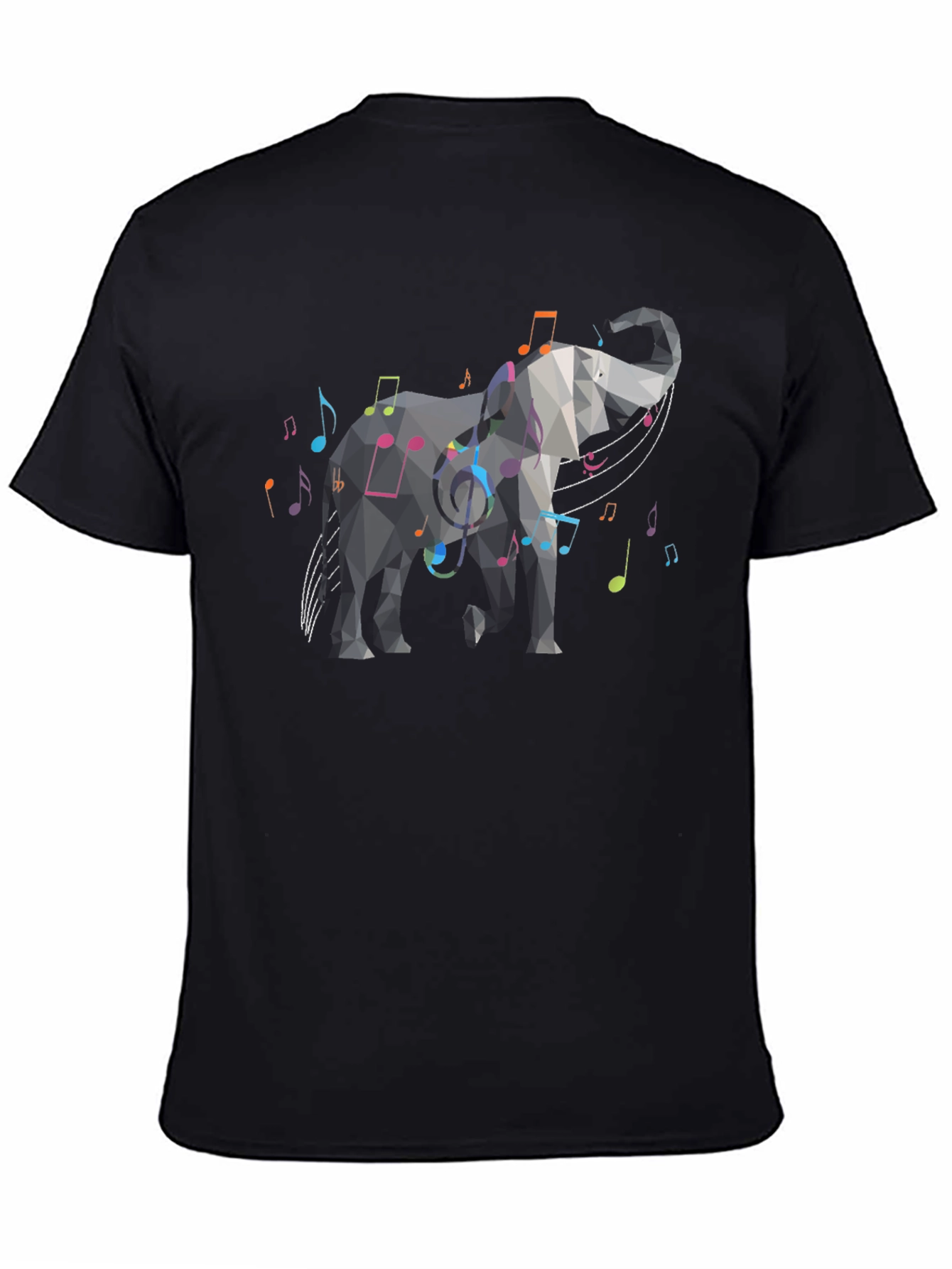 Black Geometric Elephant Music Note Graphic Tee view 4
