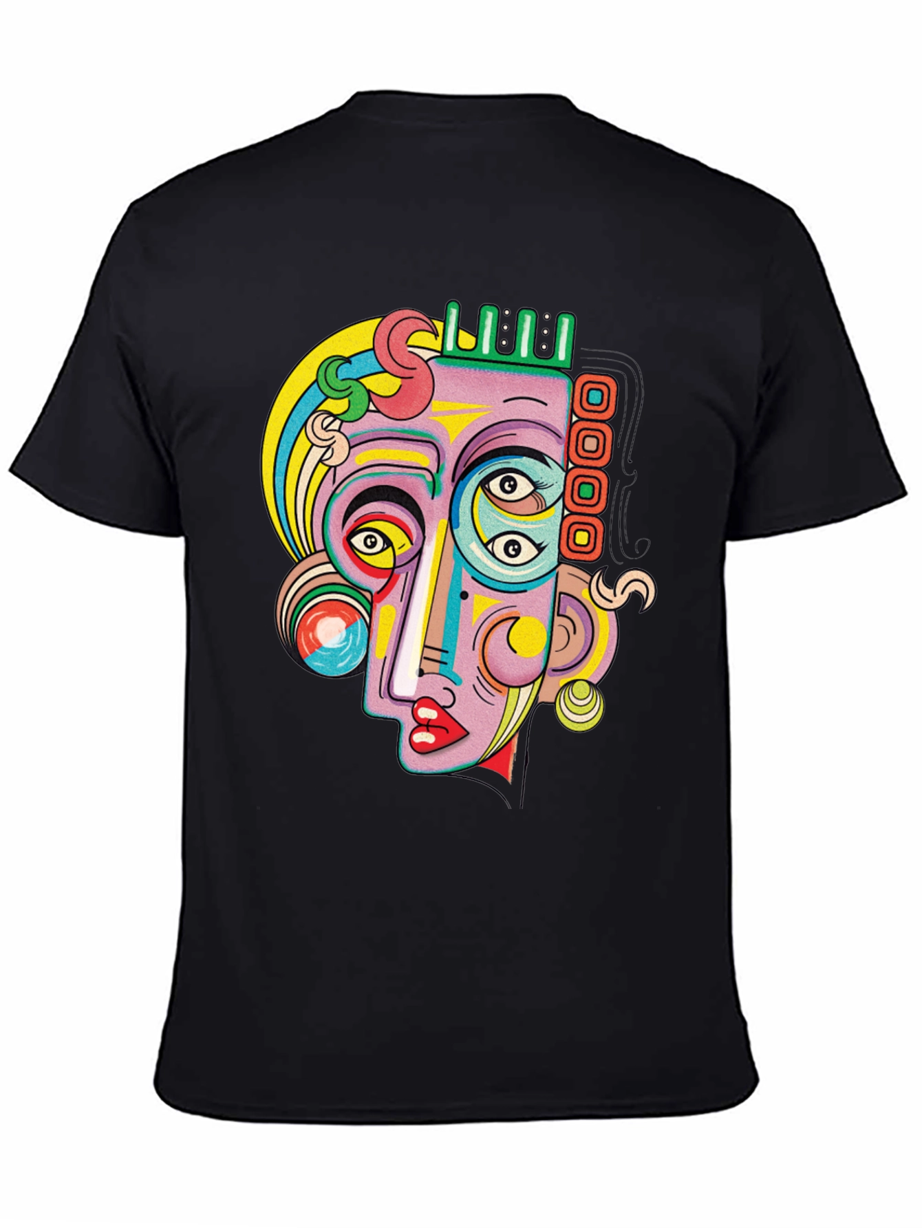Black Abstract Face Graphic Tee - Unique Art T-Shirt view 4