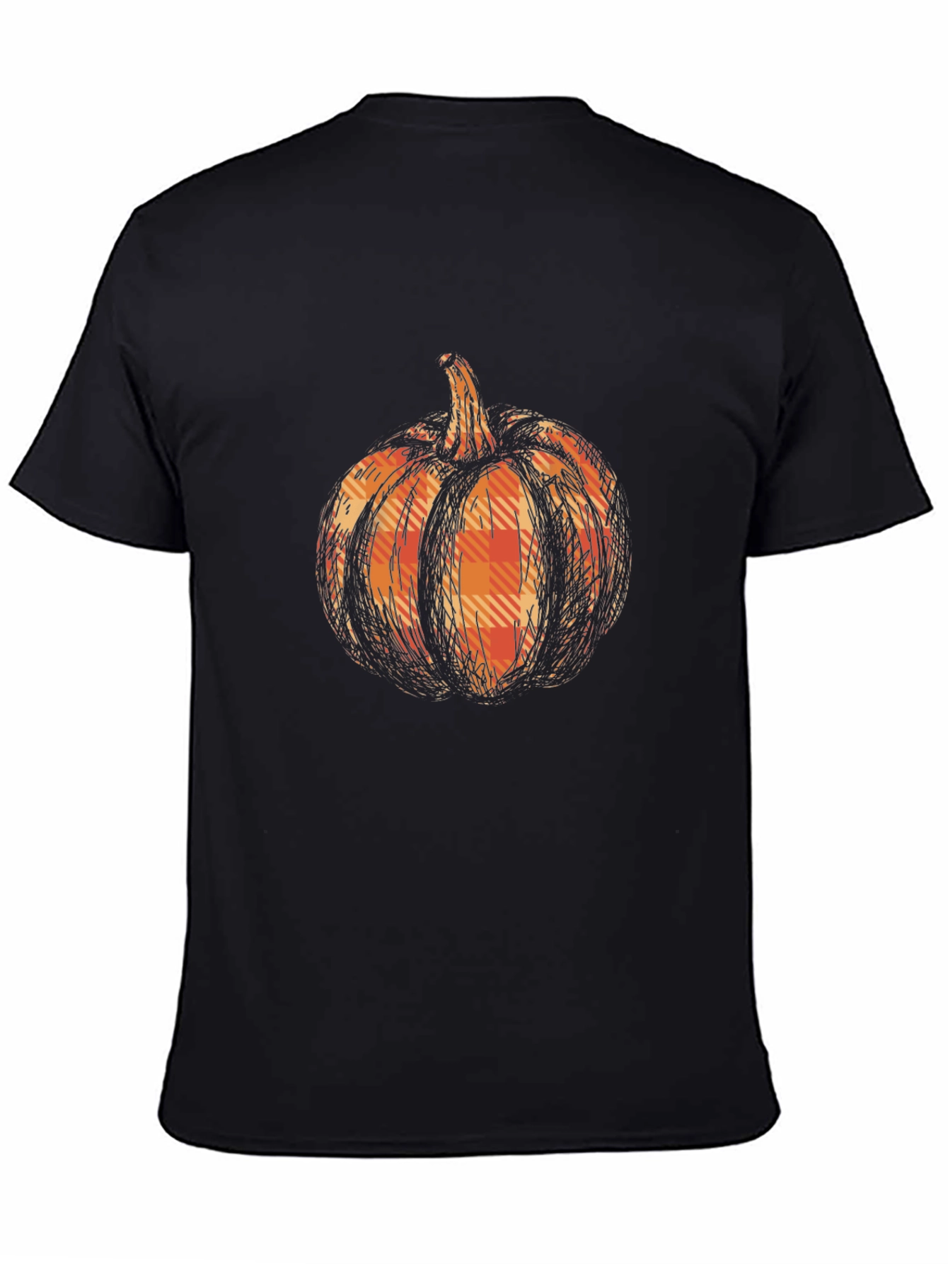 Black Pumpkin Plaid Graphic Tee - Black Cotton Casual T-Shirt view 4
