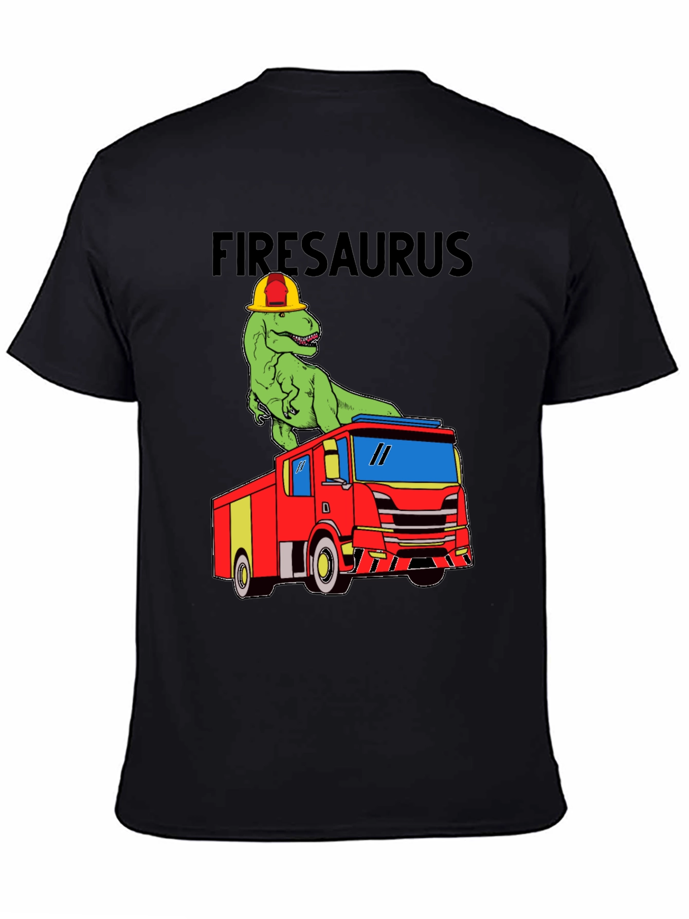 Black Firesaurus T-Shirt - Dinosaur Fire Truck Tee view 4