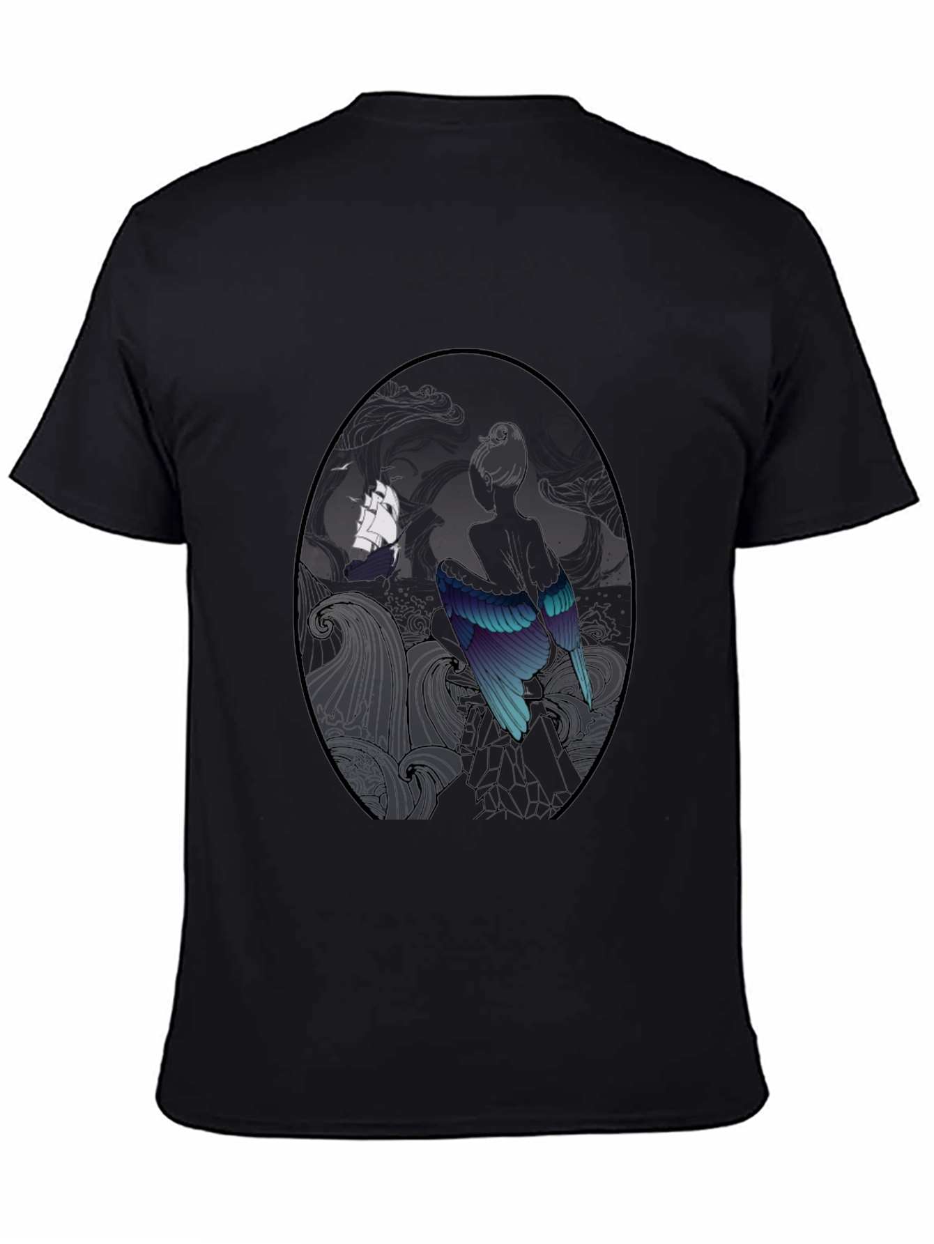 Black Mystic Bird & Ship Black T-Shirt view 4