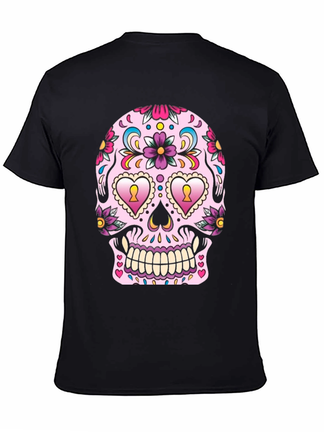 Black Sugar Skull Graphic Tee - Day of the Dead Style view 4