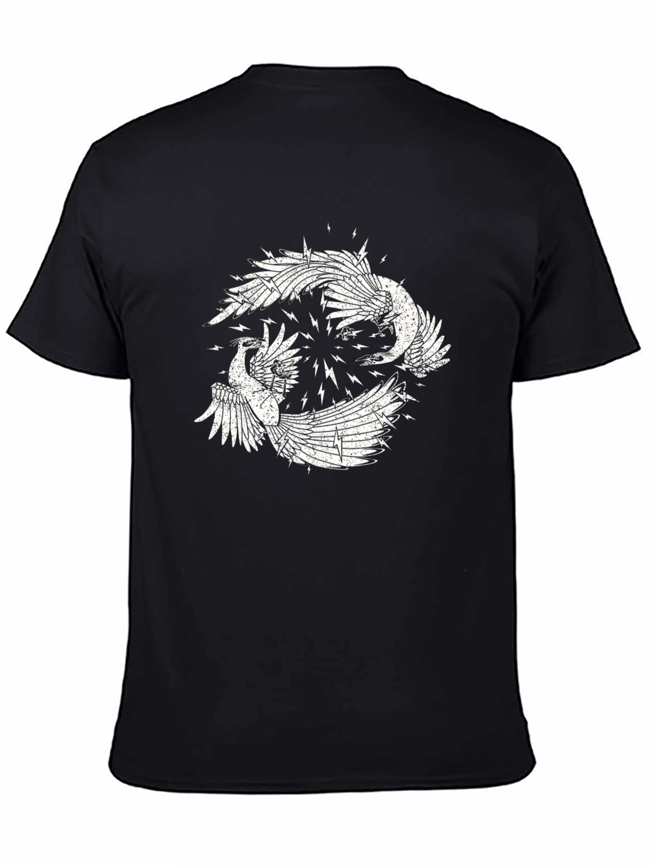 Black Black Graphic Tee with Bird Design view 4