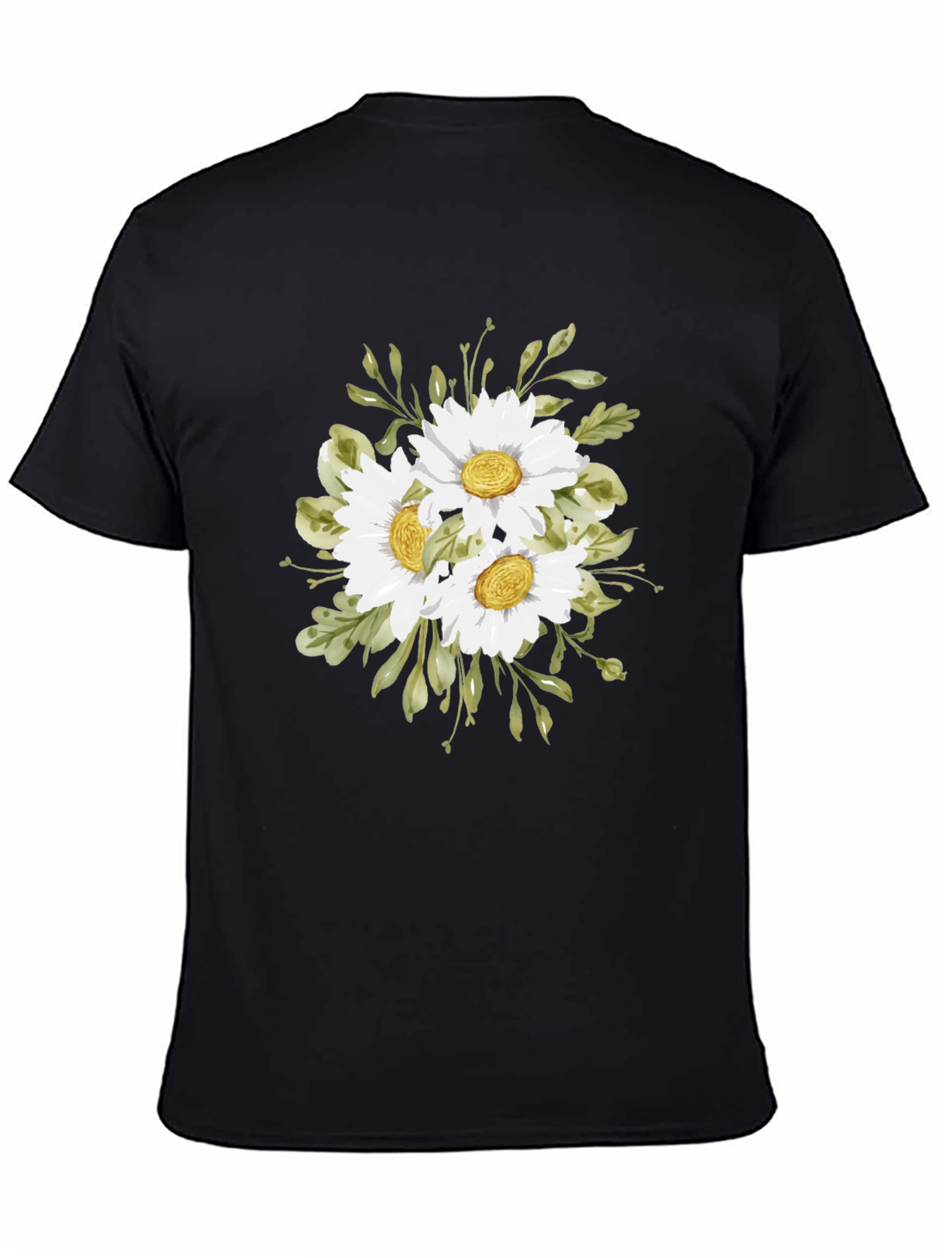 Black Floral Print T-Shirt - Daisy Bouquet view 4