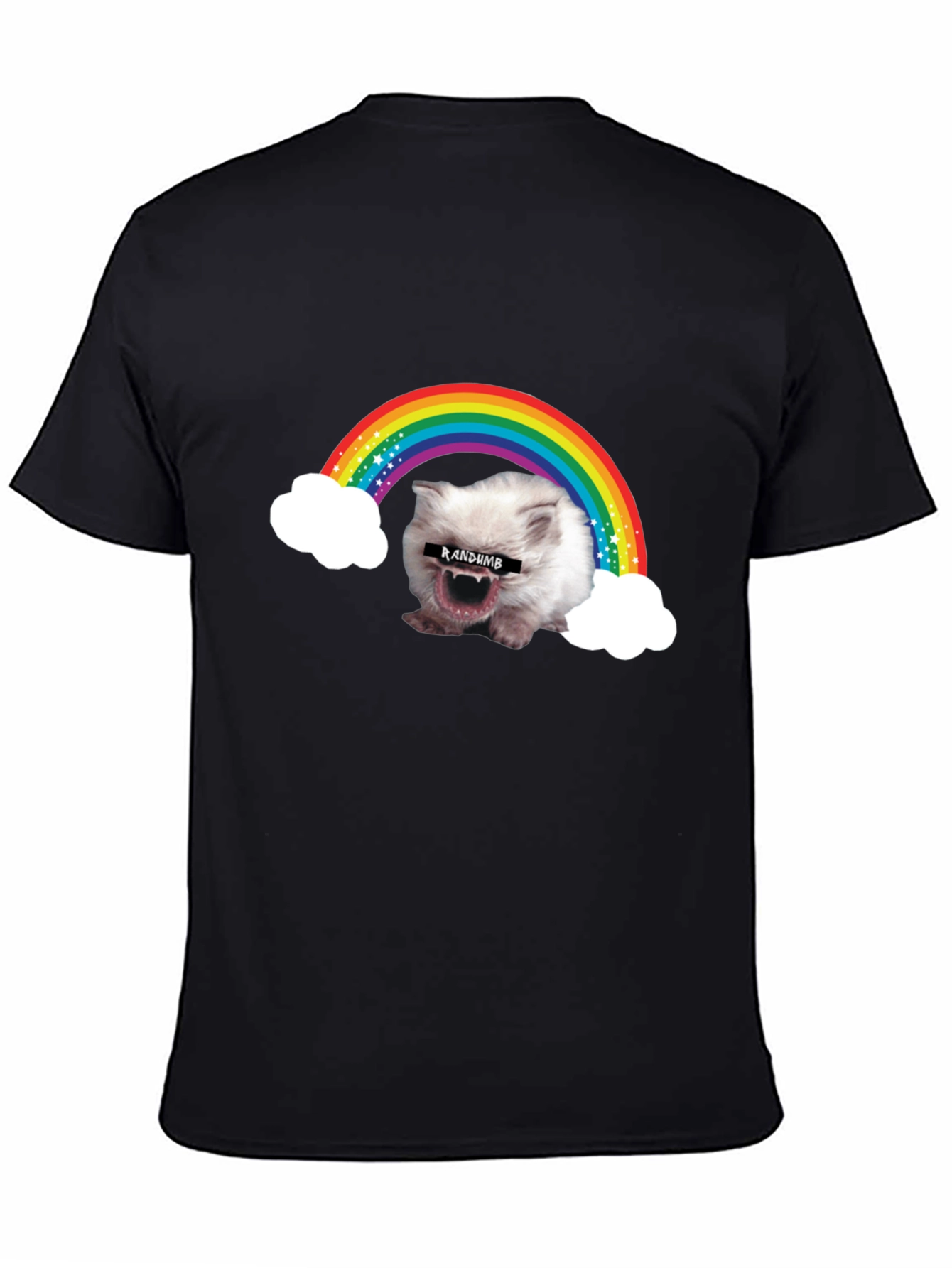 Black Random Rainbow Cat Meme T-Shirt view 4