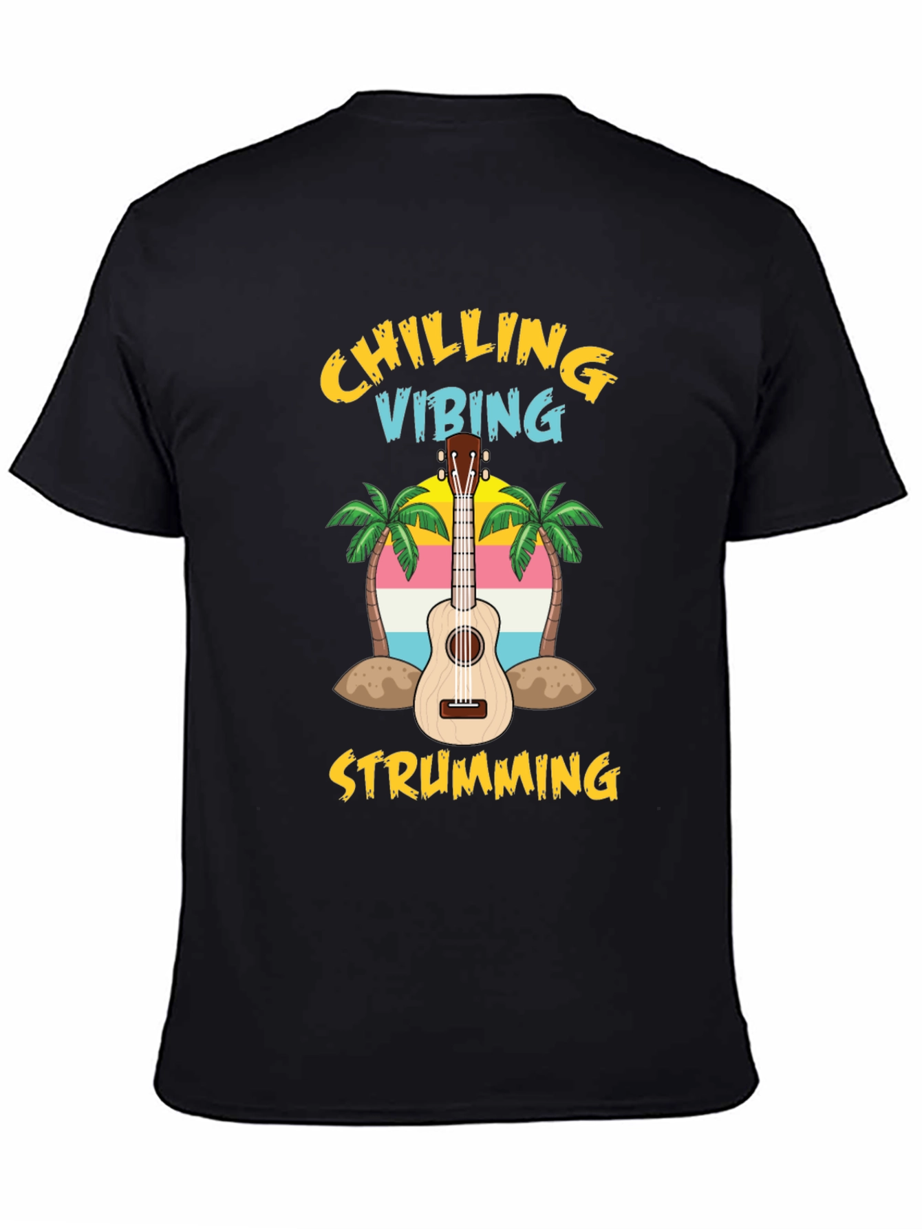 Black Chilling Vibing Strumming Ukulele T-Shirt view 4