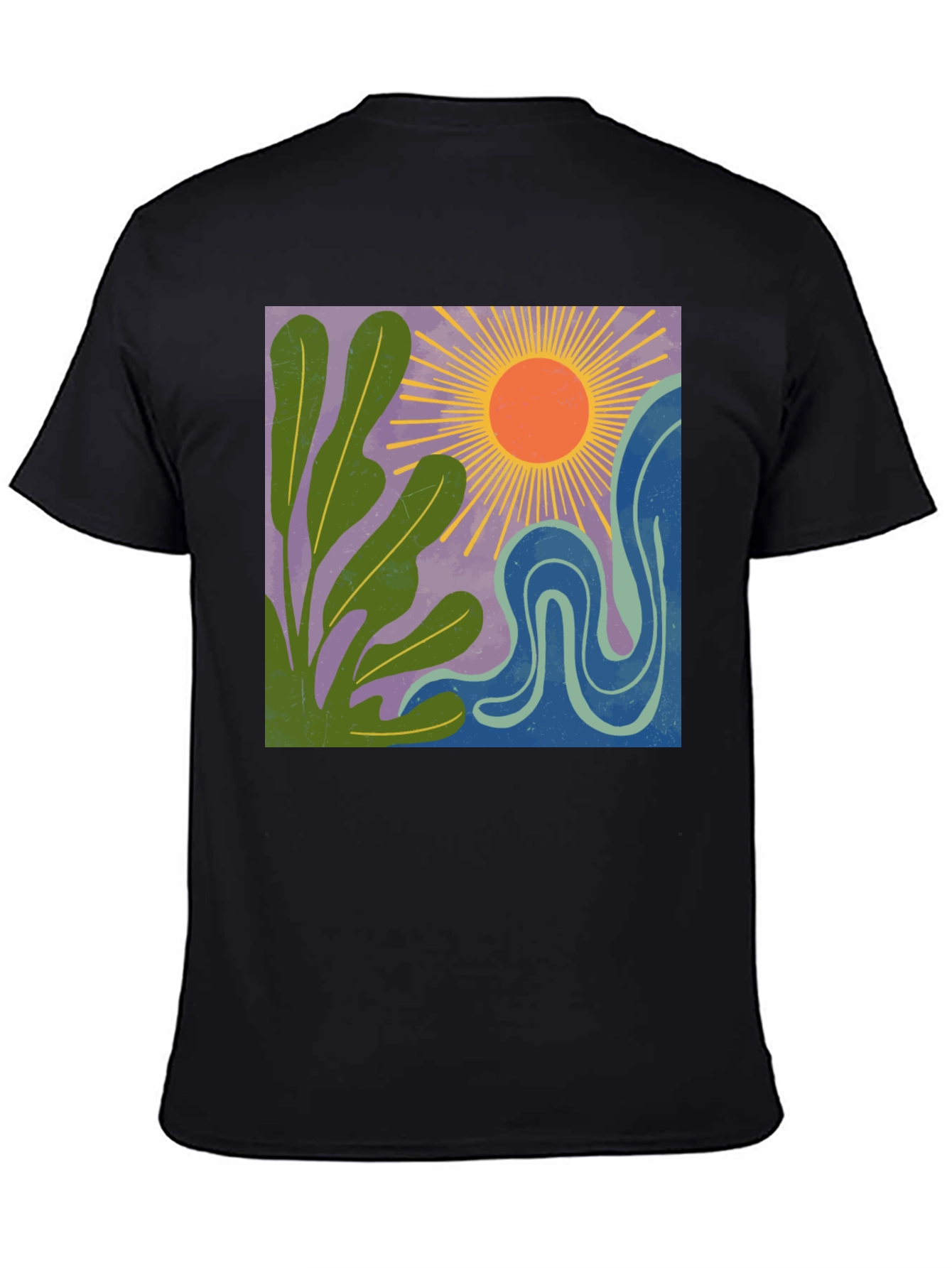 Black Abstract Sun & Plant Graphic Tee - Black Cotton Blend view 4
