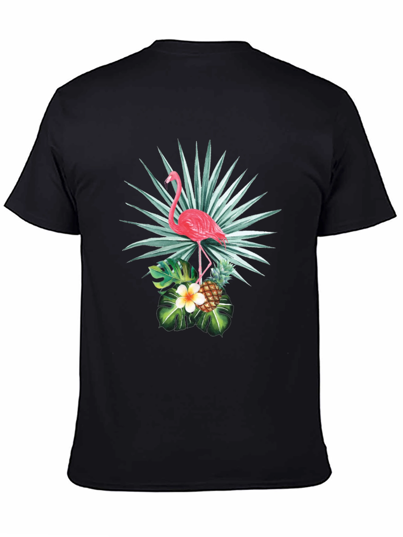 Black Tropical Flamingo Graphic Tee - Black Cotton view 4