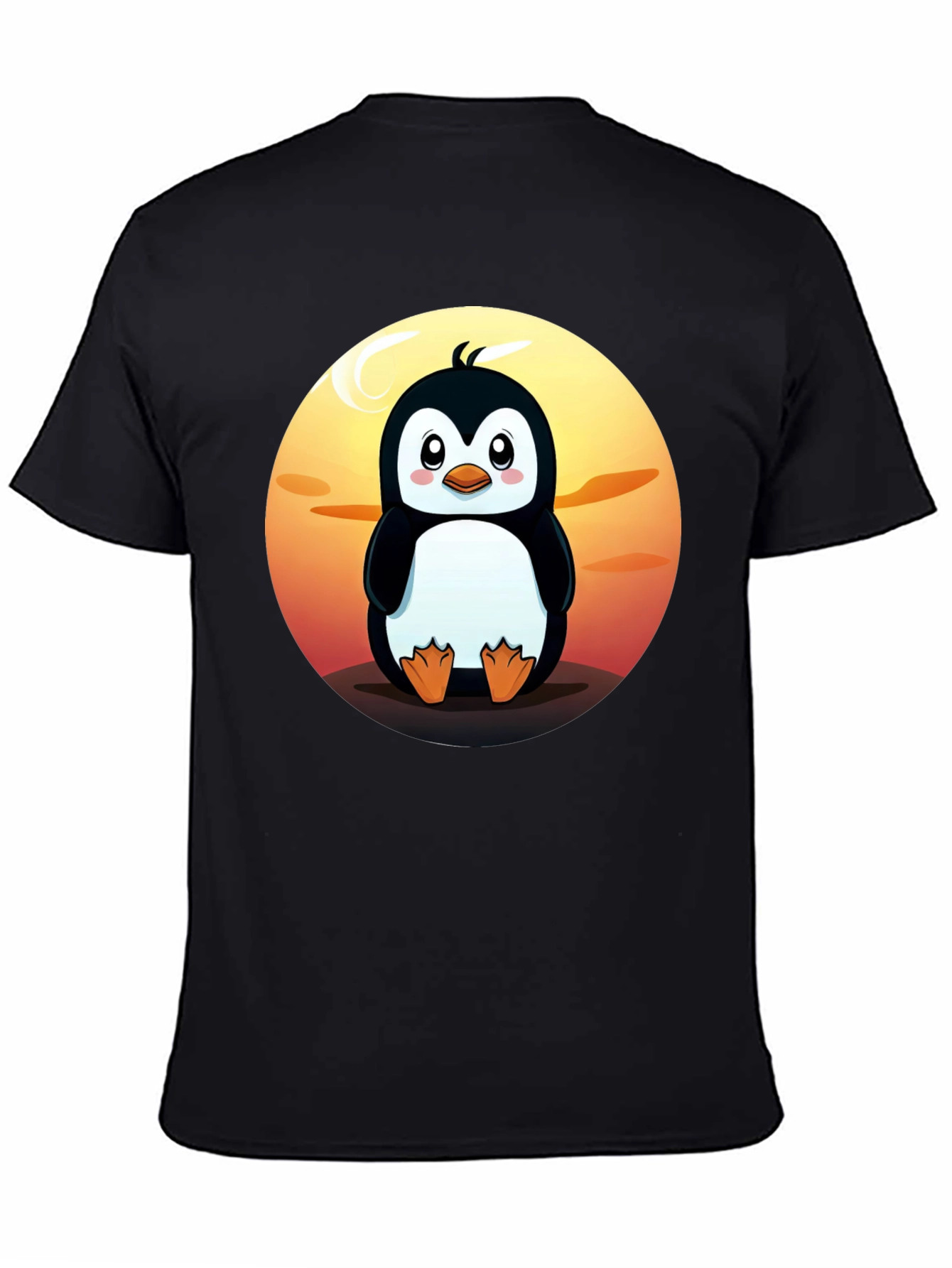 Black Cute Penguin Graphic T-Shirt - Black Crew Neck Tee view 4