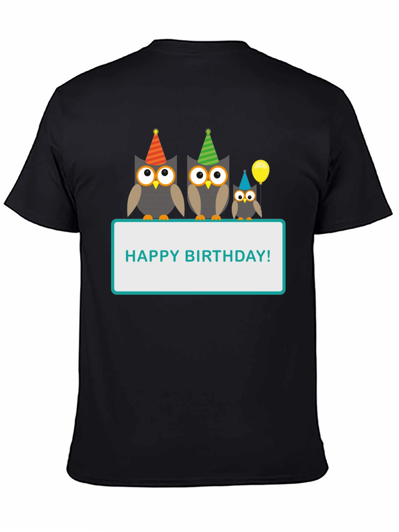 Black Happy Birthday Owl T-Shirt view 4