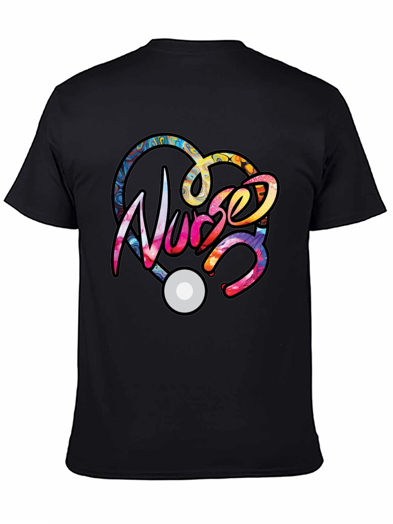 Black Nurse Heart Stethoscope Graphic T-Shirt view 4