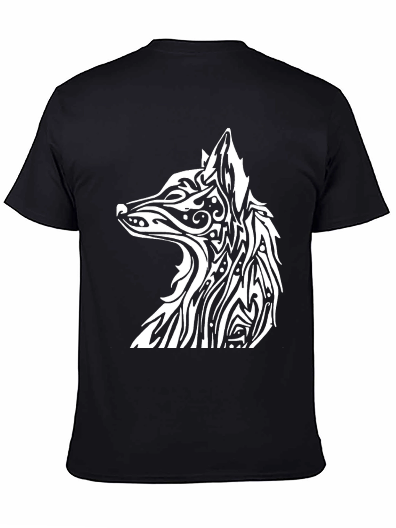 Black Tribal Wolf Graphic Black T-Shirt view 4