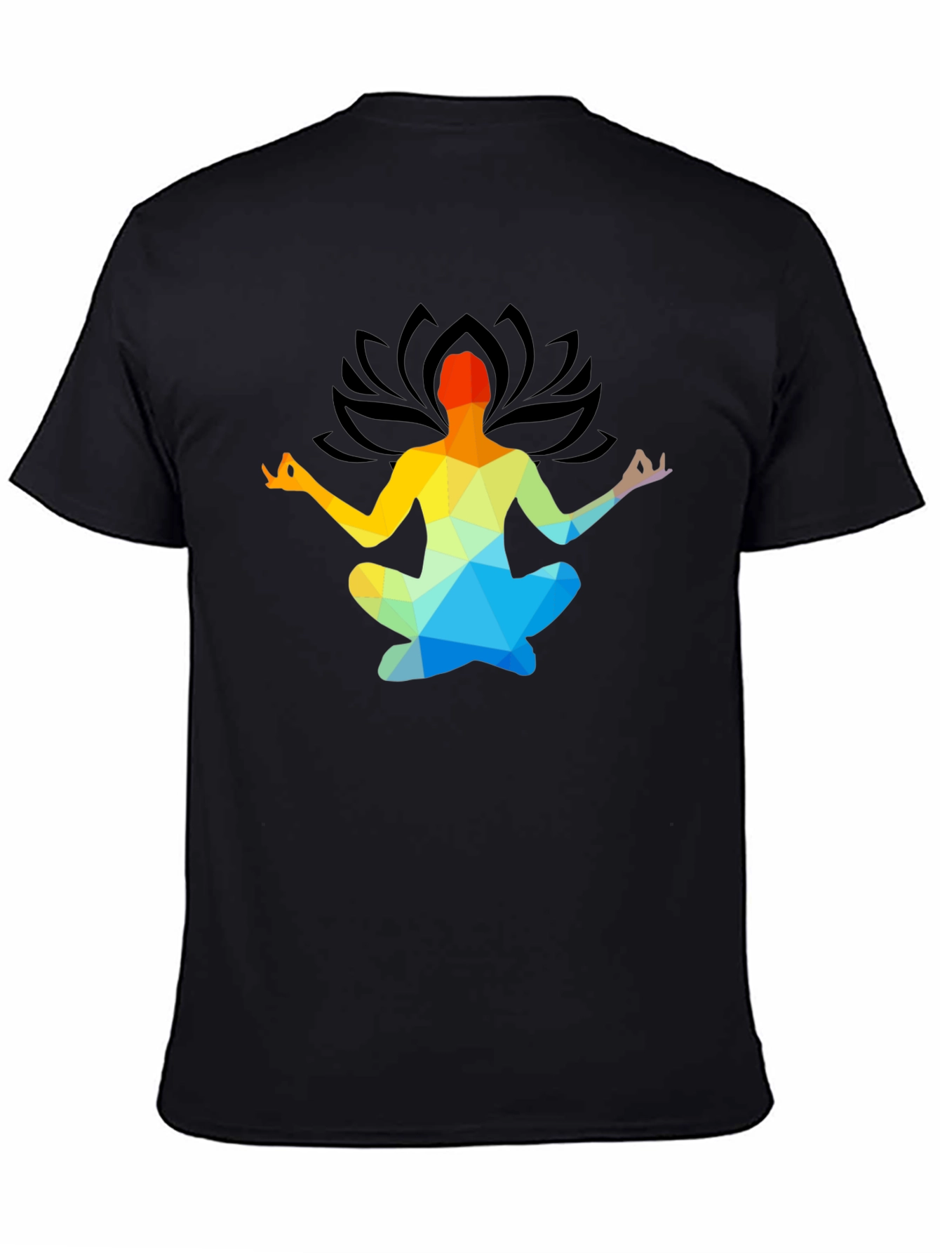 Black Meditative Geometric Lotus Pose T-Shirt view 4