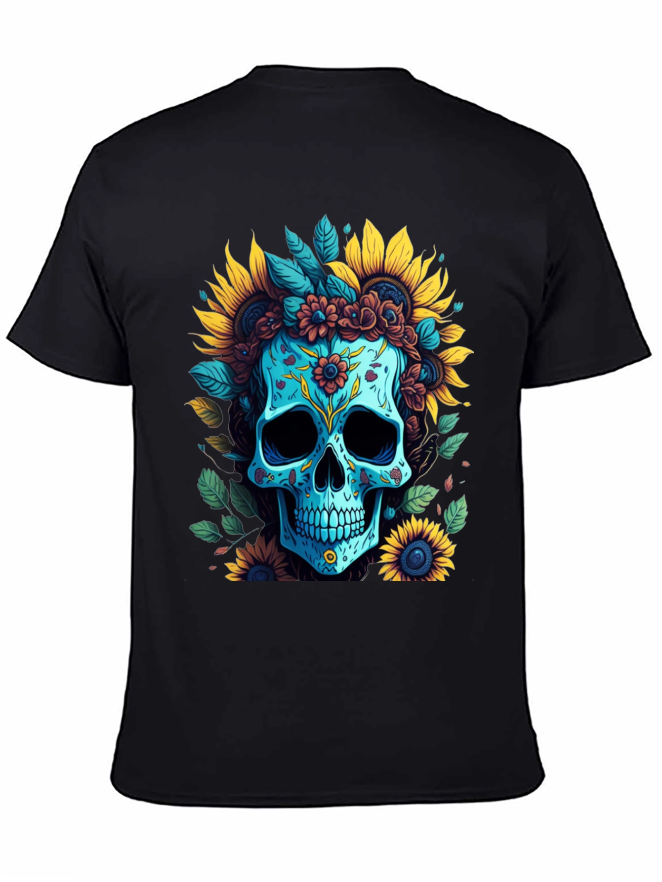 Black Floral Skull Graphic T-Shirt view 4