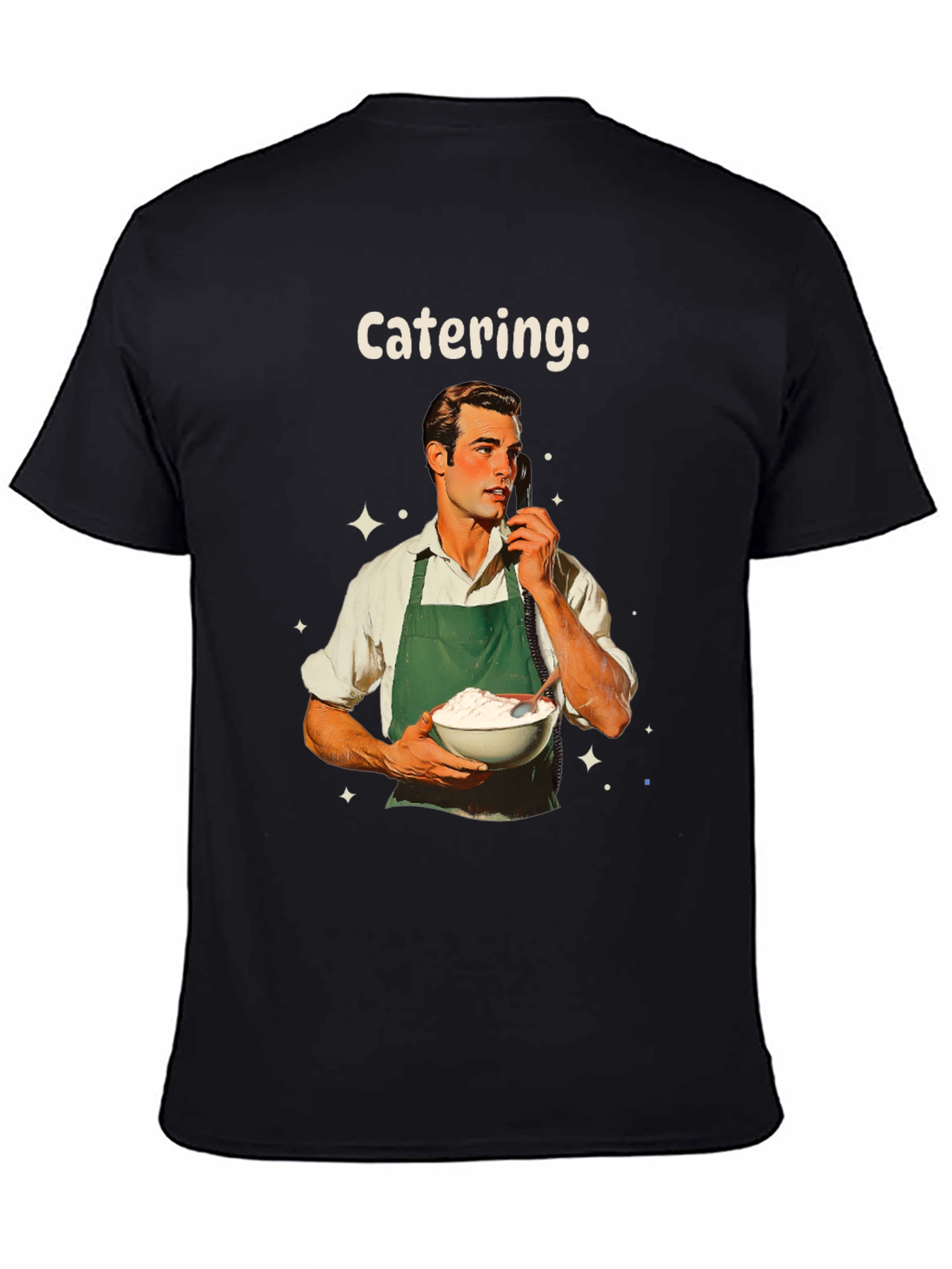 Black Retro Catering T-Shirt - Vintage Food Service Style view 4