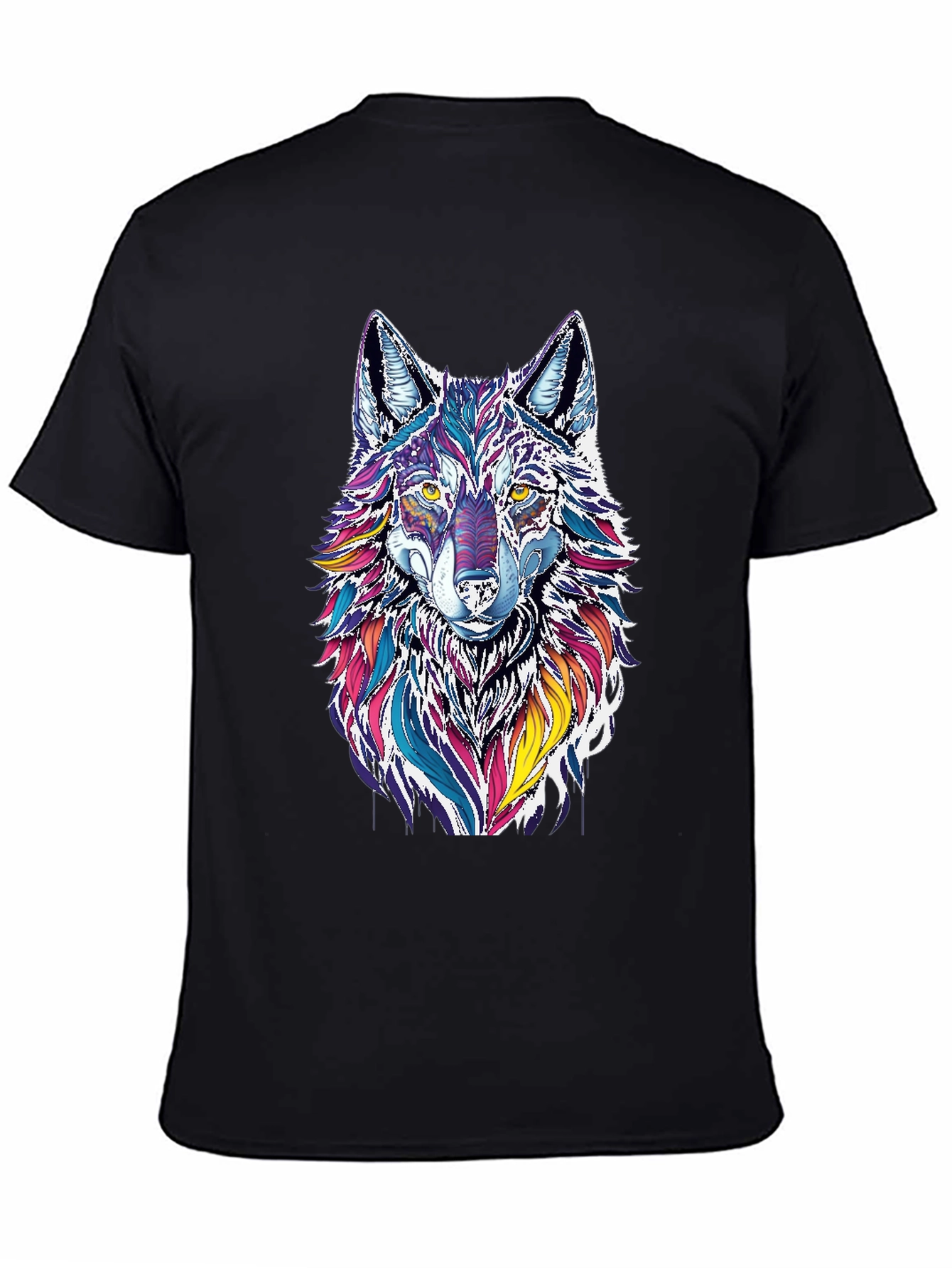 Black Vibrant Wolf Graphic Black T-Shirt view 4