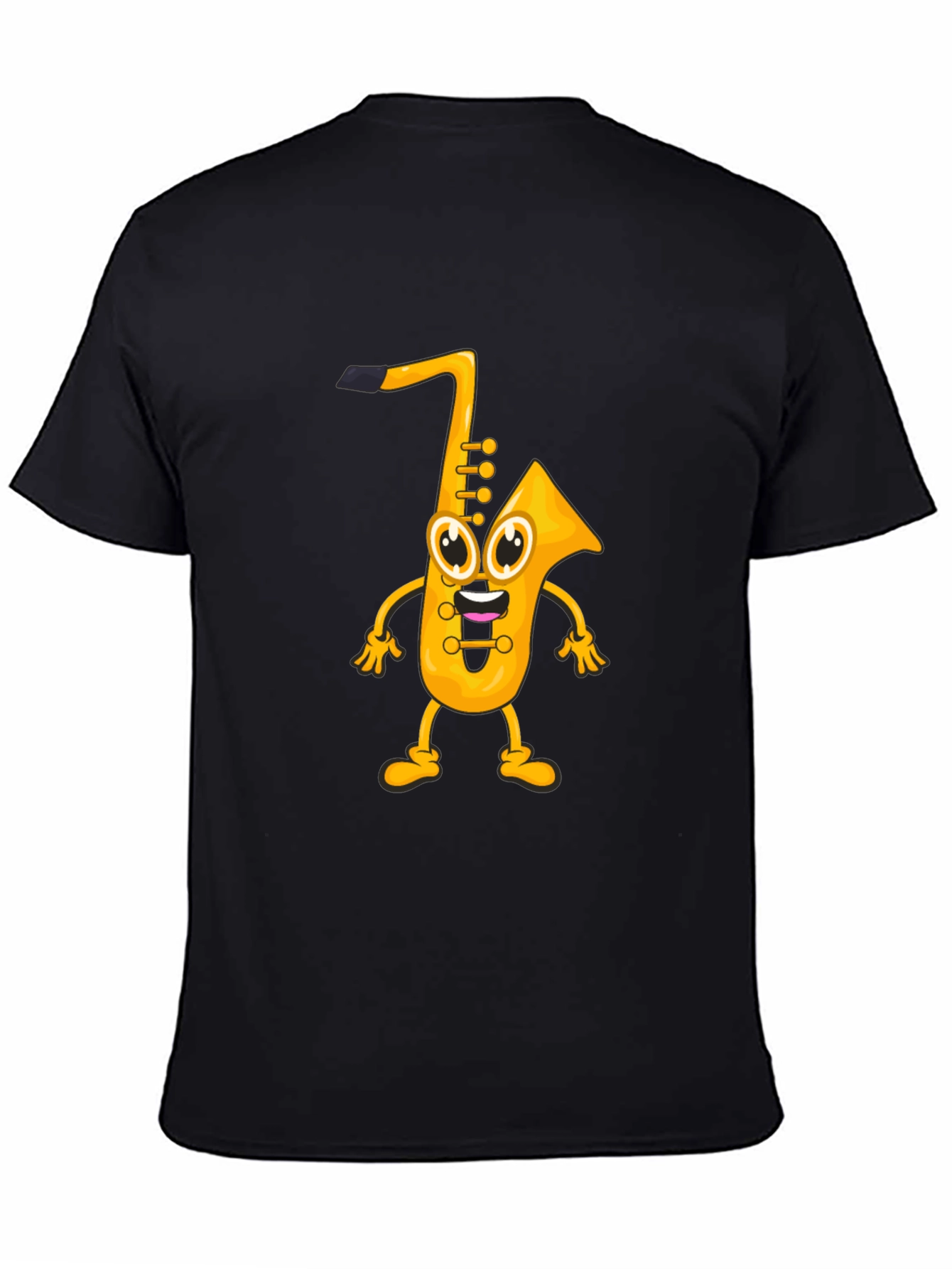 Black Cartoon Saxophone Graphic Black T-Shirt view 4