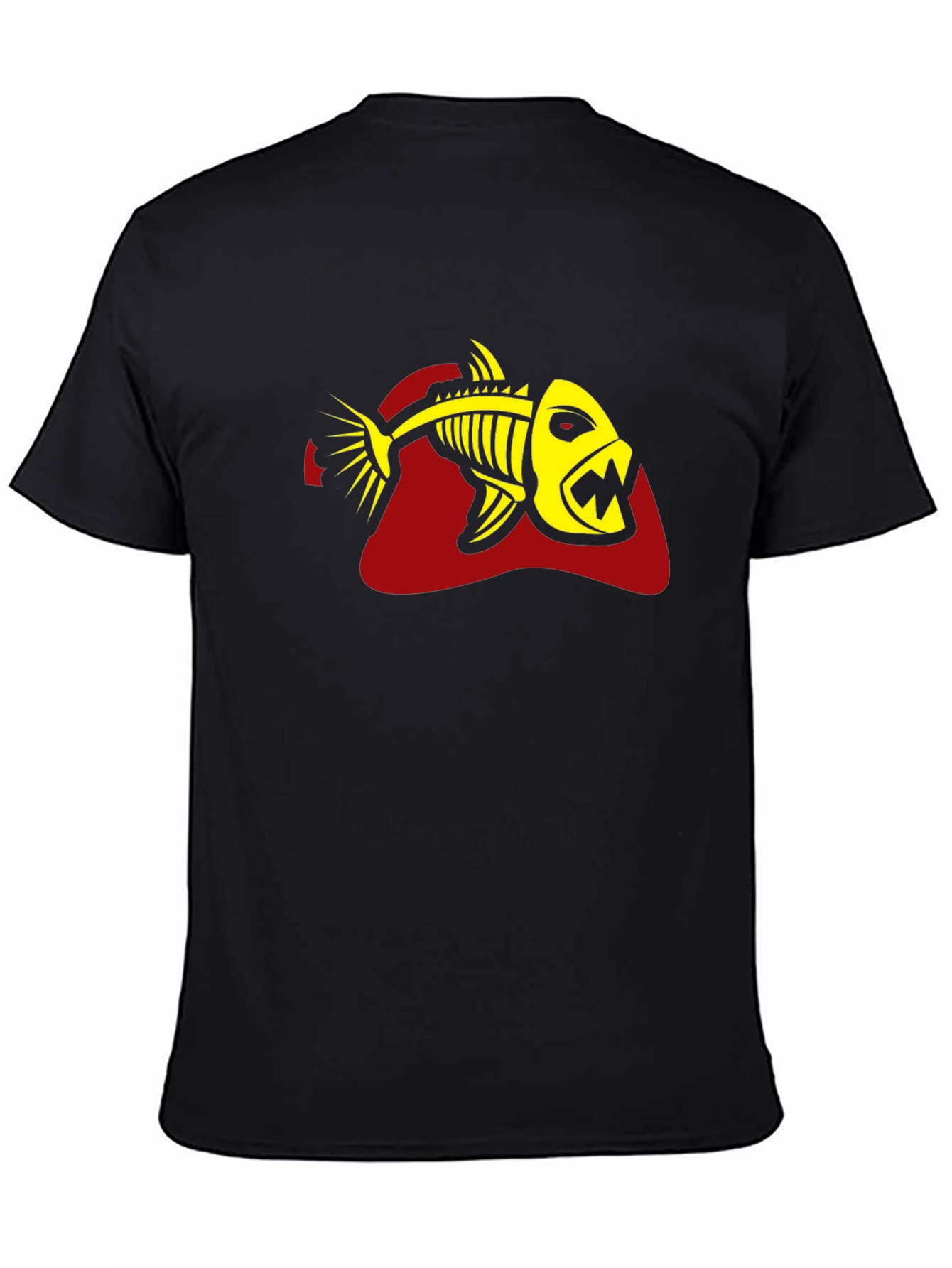 Black Men's Black T-Shirt - Yellow Fish Skeleton Graphic view 4