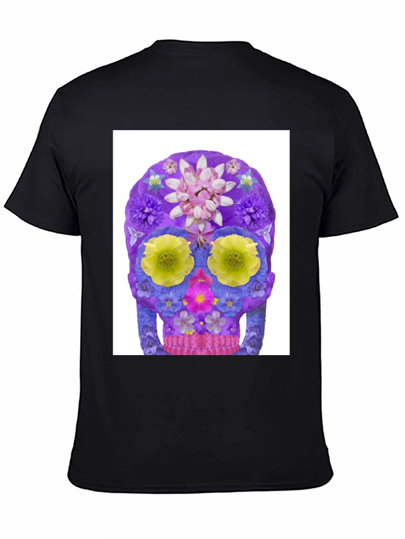 Black Floral Sugar Skull Graphic Tee - Black Cotton T-Shirt view 4