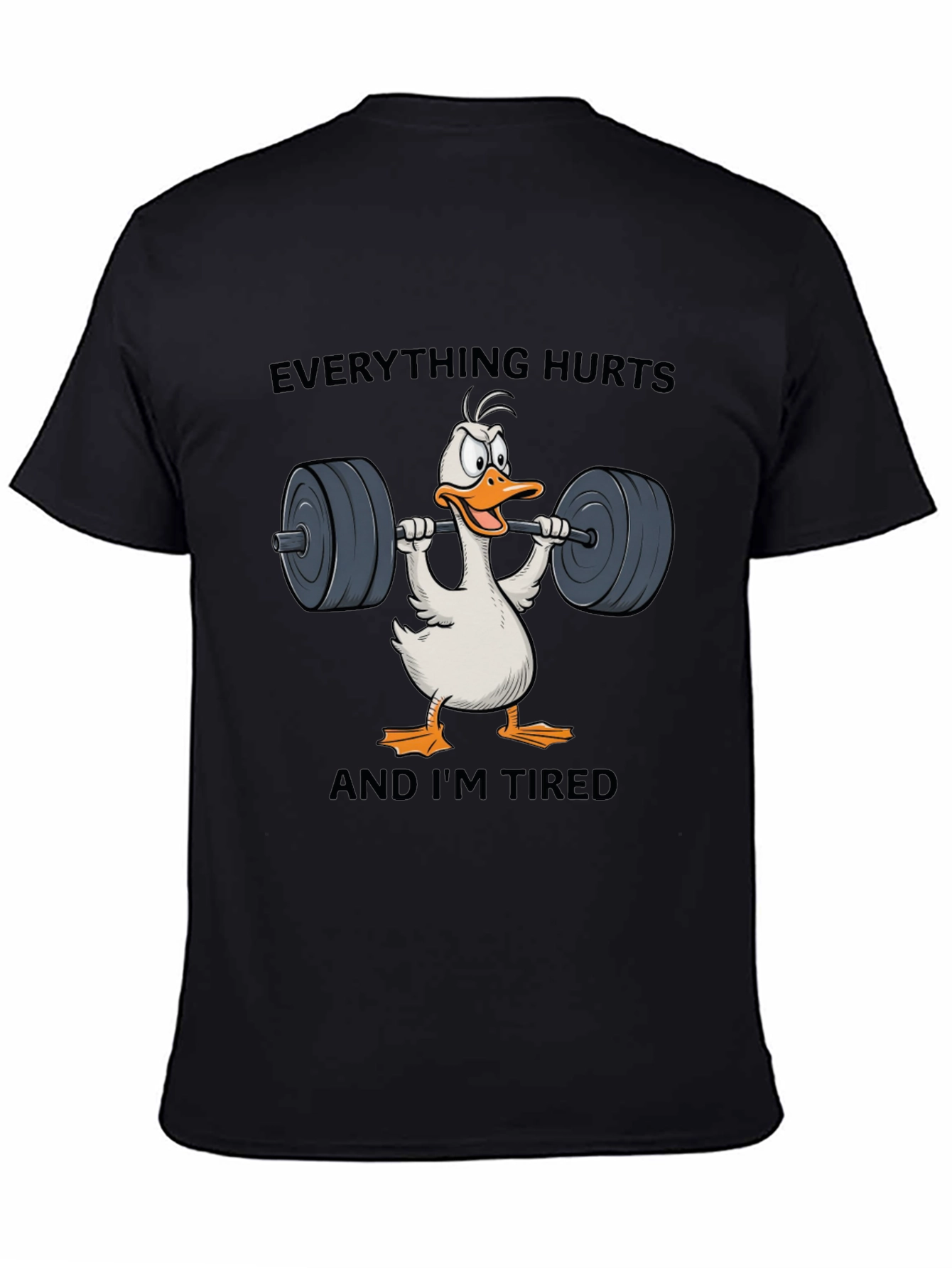 Black Funny Workout T-Shirt - Everything Hurts Duck view 4