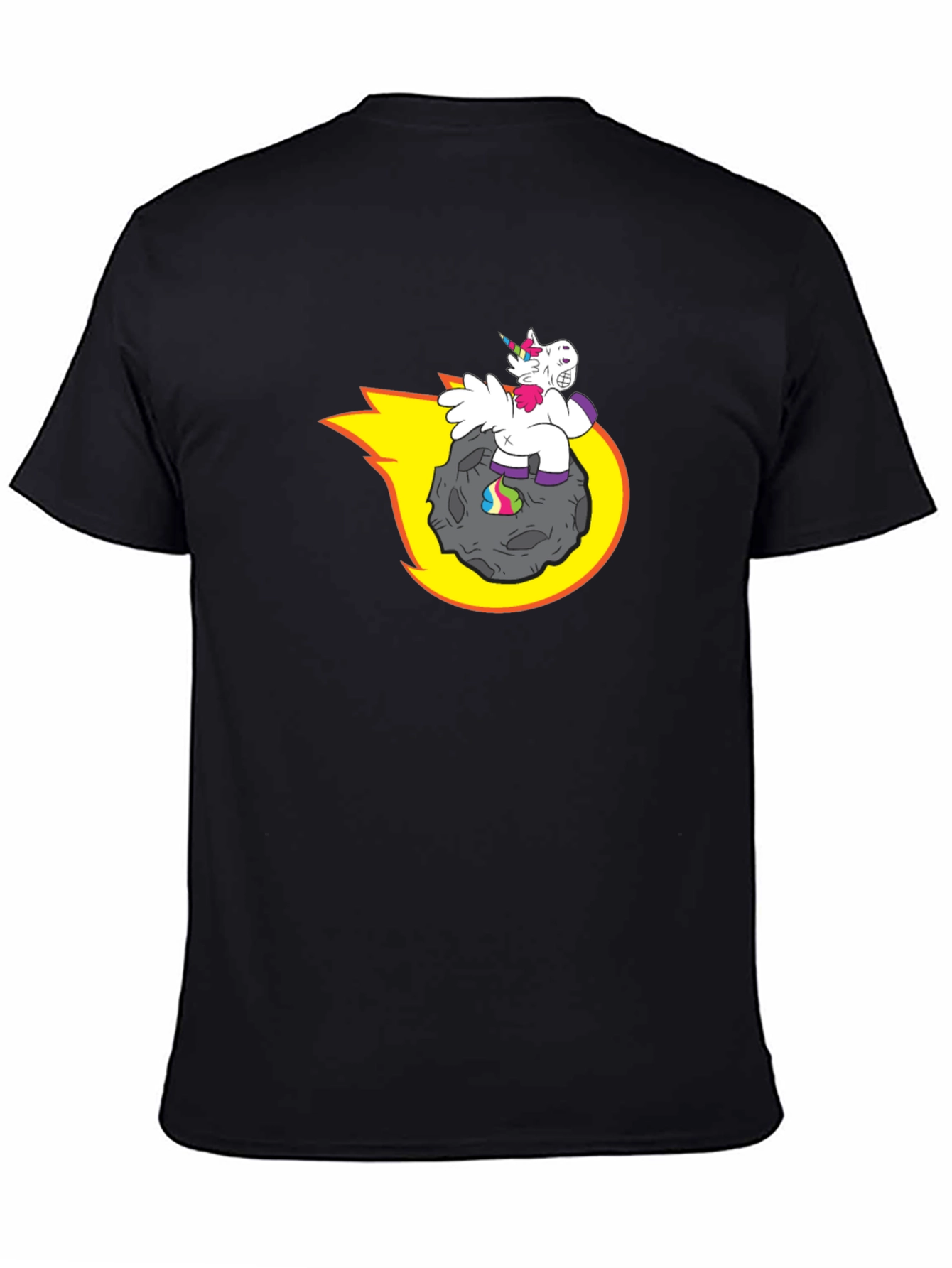 Black Unicorn Riding Asteroid T-Shirt - Funny Graphic Tee view 4