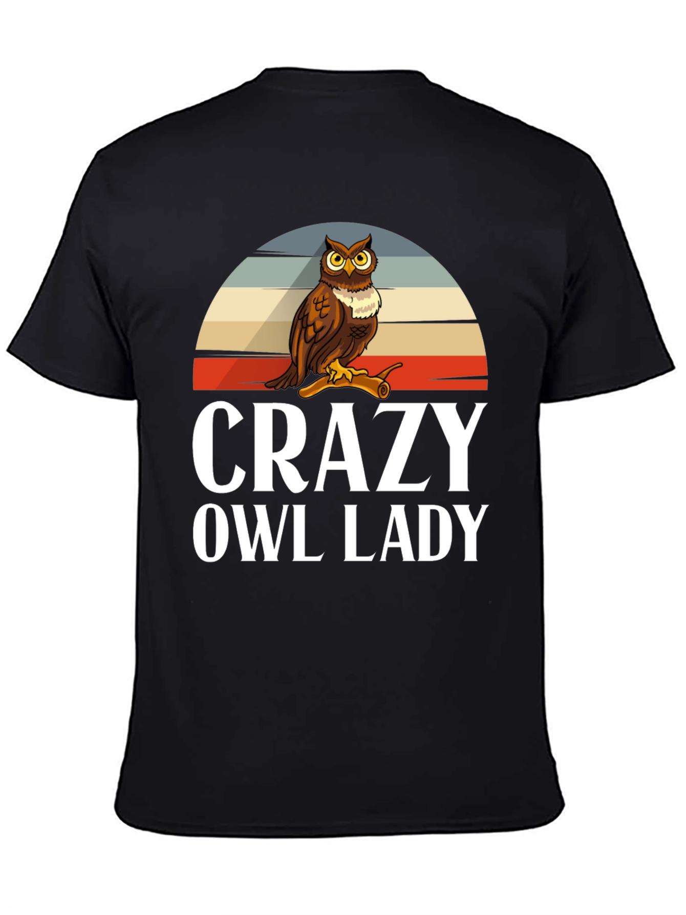 Black Crazy Owl Lady Graphic T-Shirt view 4