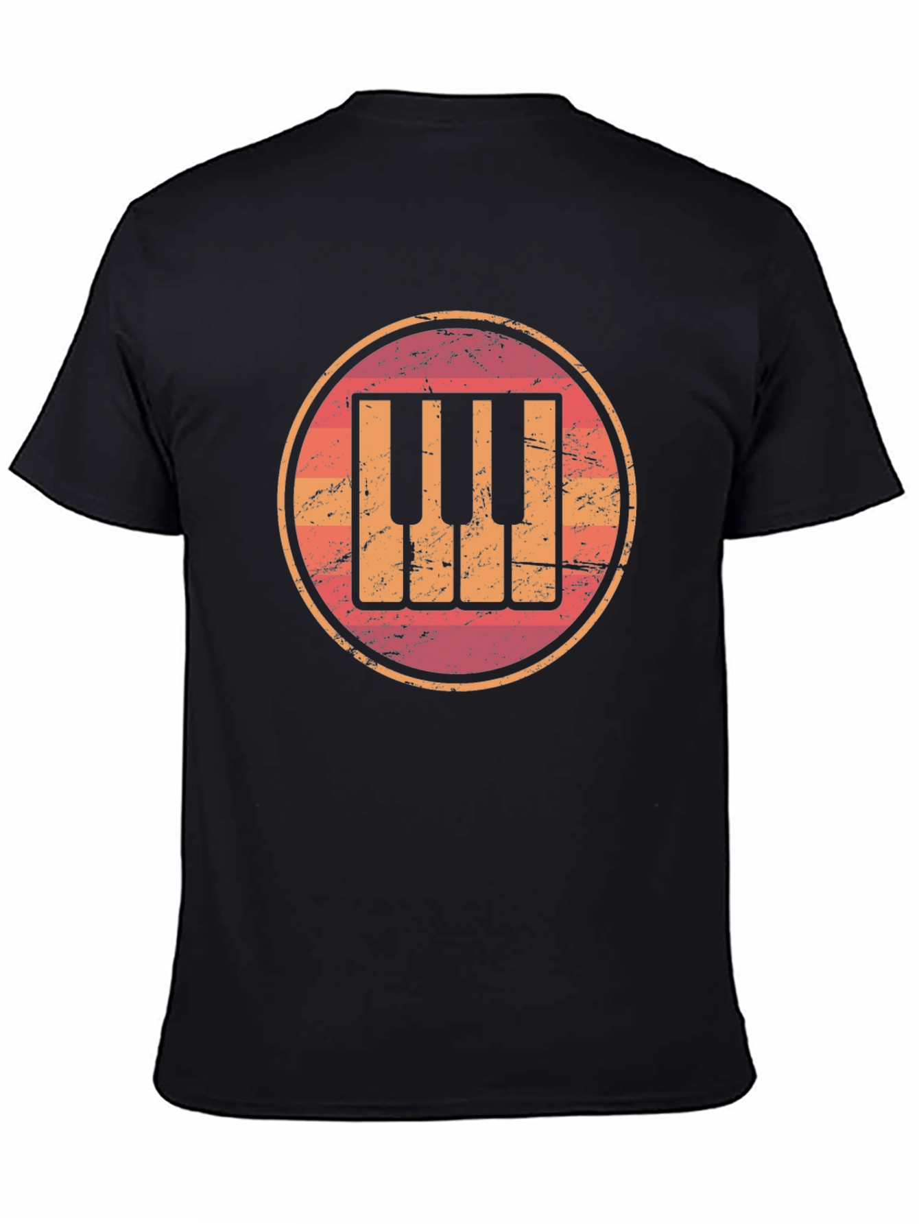 Black Retro Piano Keys Graphic Tee - Vintage Music Lover Shirt view 4