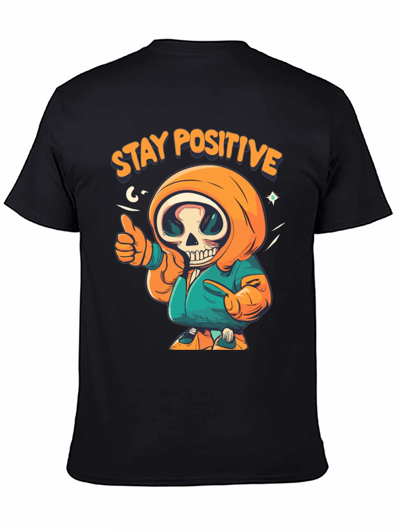 Black Stay Positive Graphic Tee - Skeleton Design view 4