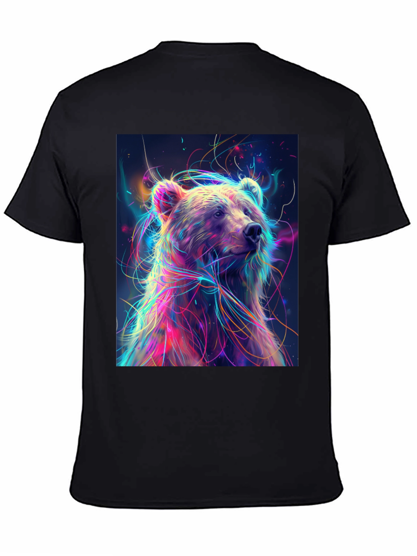 Black Colorful Bear Graphic Print Black T-Shirt view 4