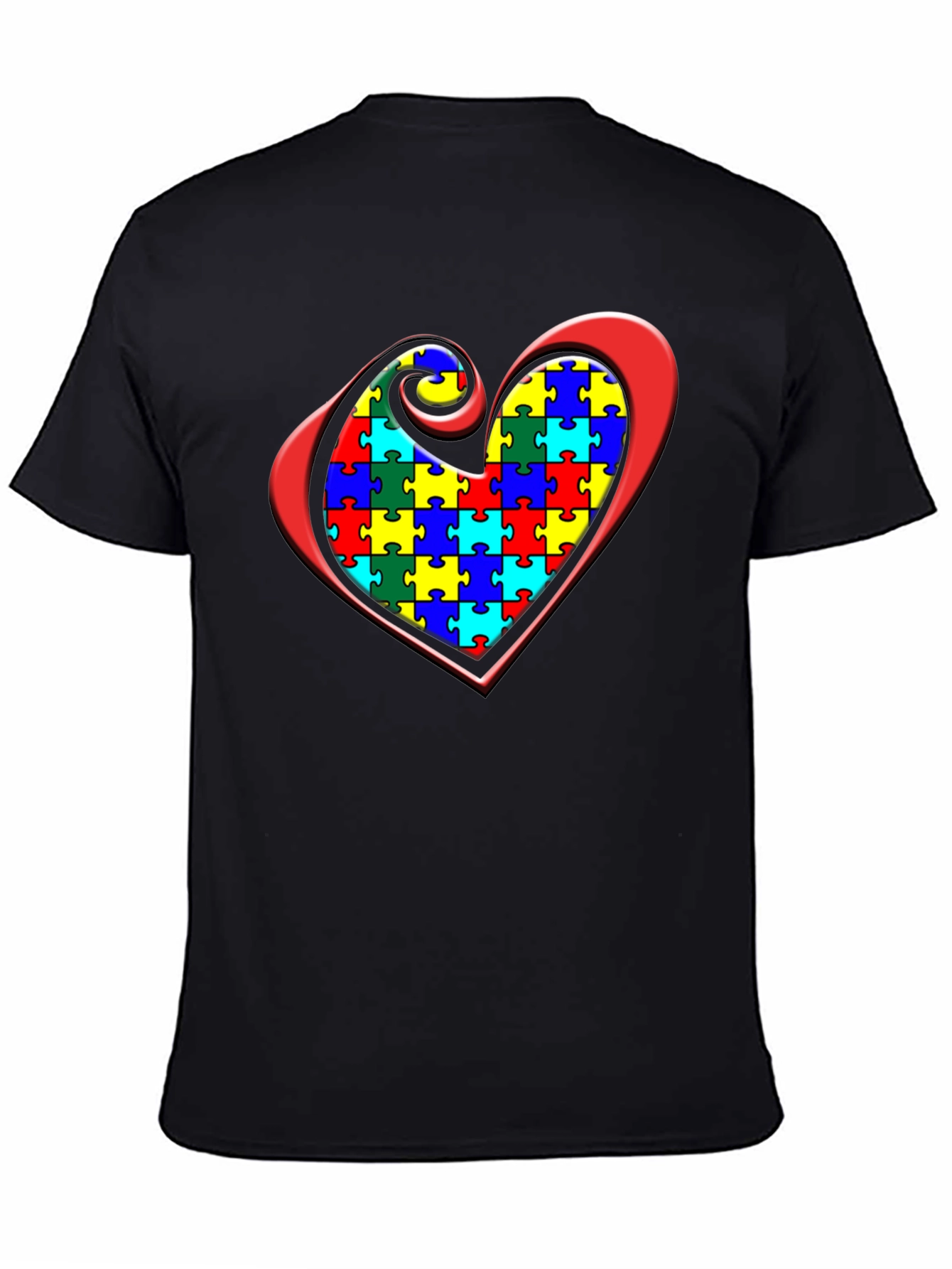 Black Autism Awareness Puzzle Heart Graphic Tee view 4