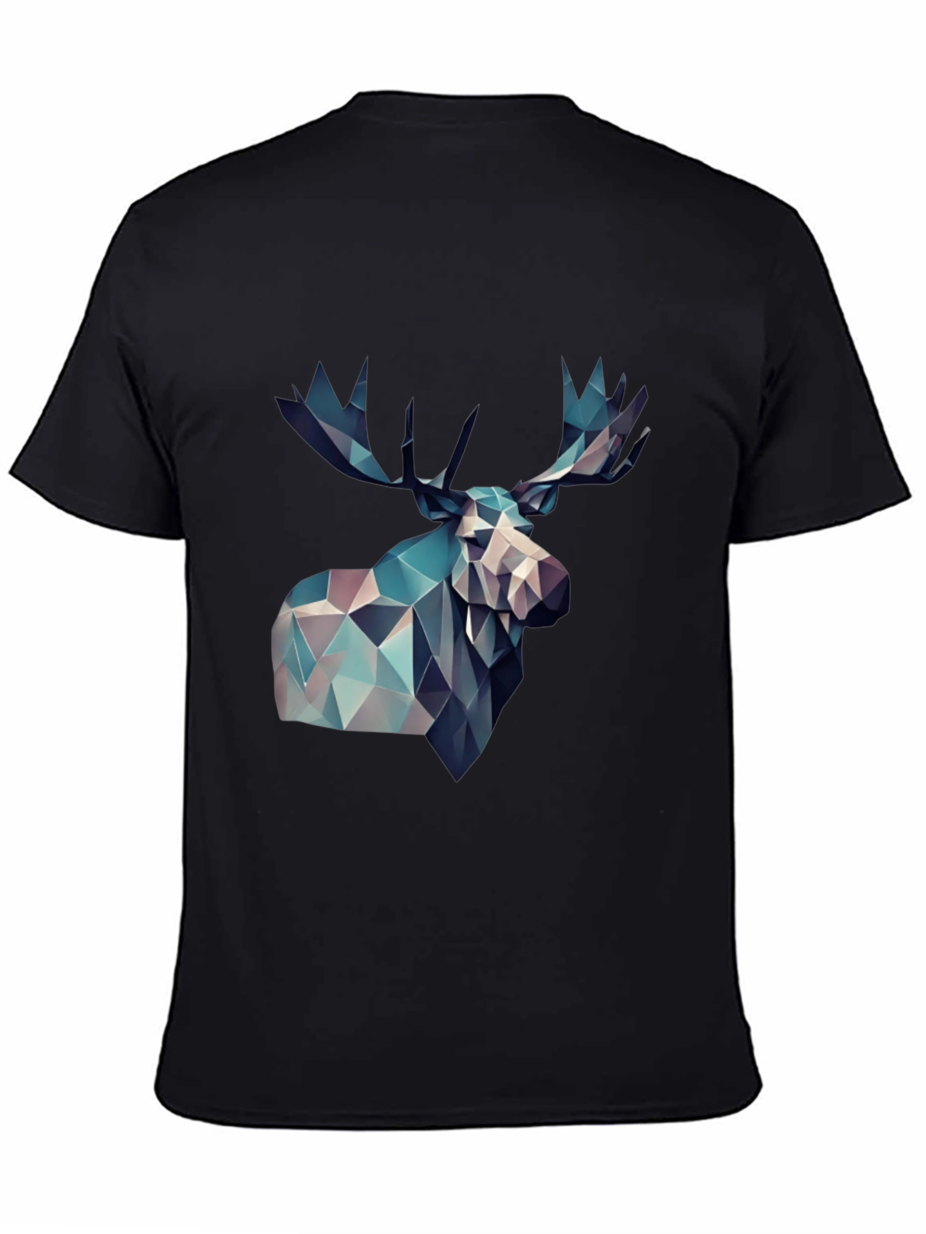 Black Geometric Moose Graphic Print Black T-Shirt view 4
