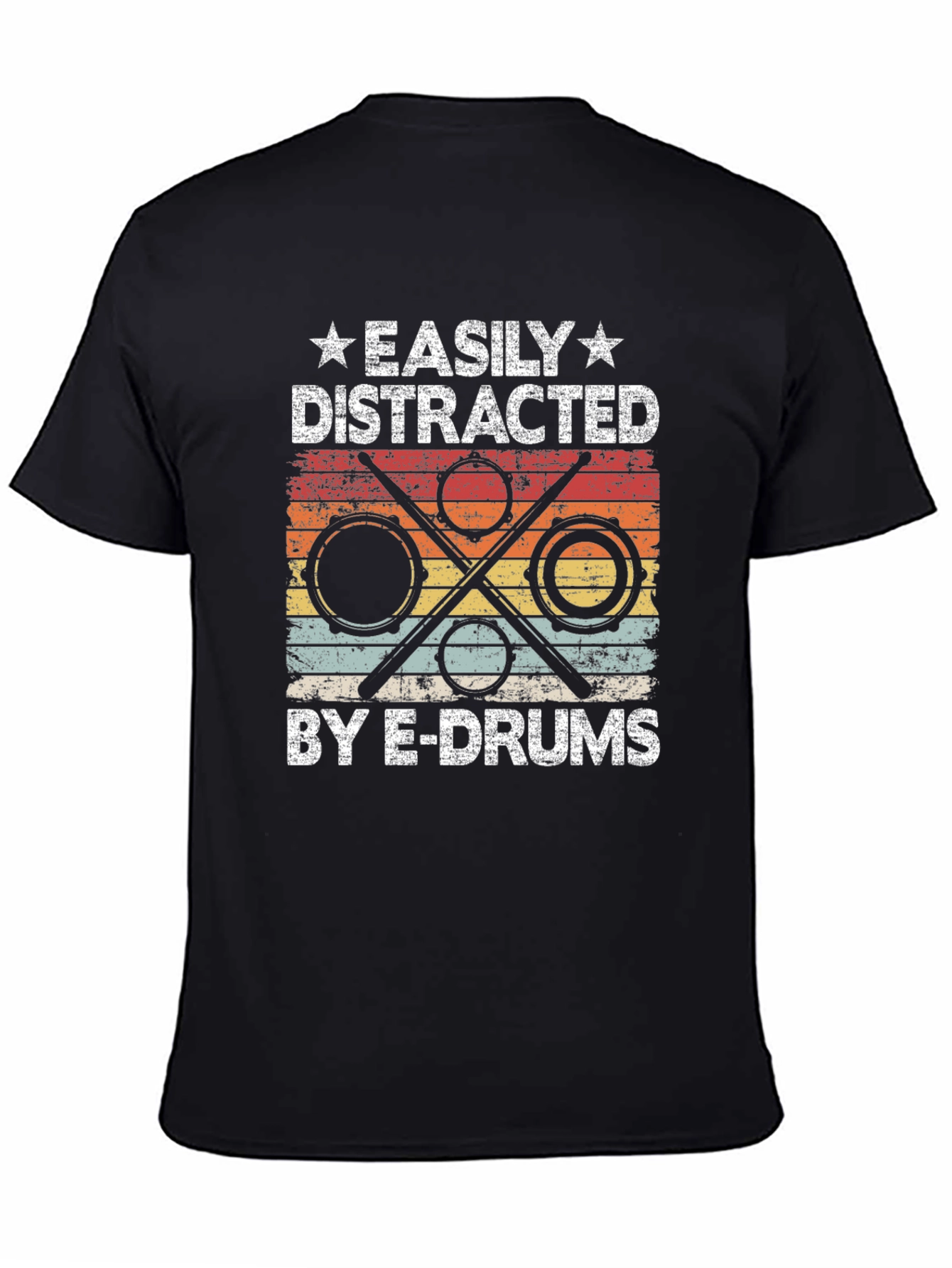Black Easily Distracted By E-Drums Graphic T-Shirt view 4