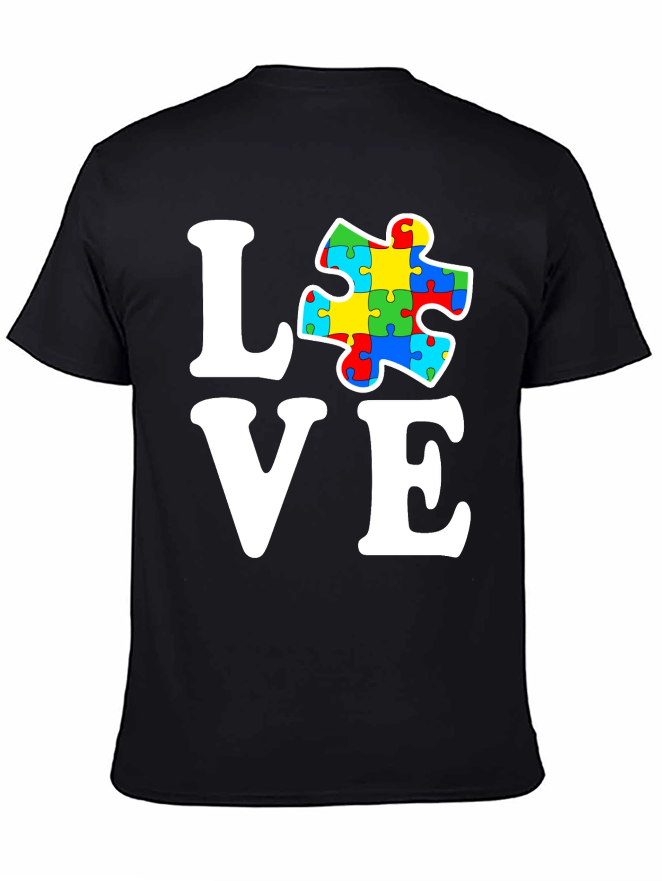 Black Autism Awareness Love Puzzle Piece Graphic T-Shirt view 4