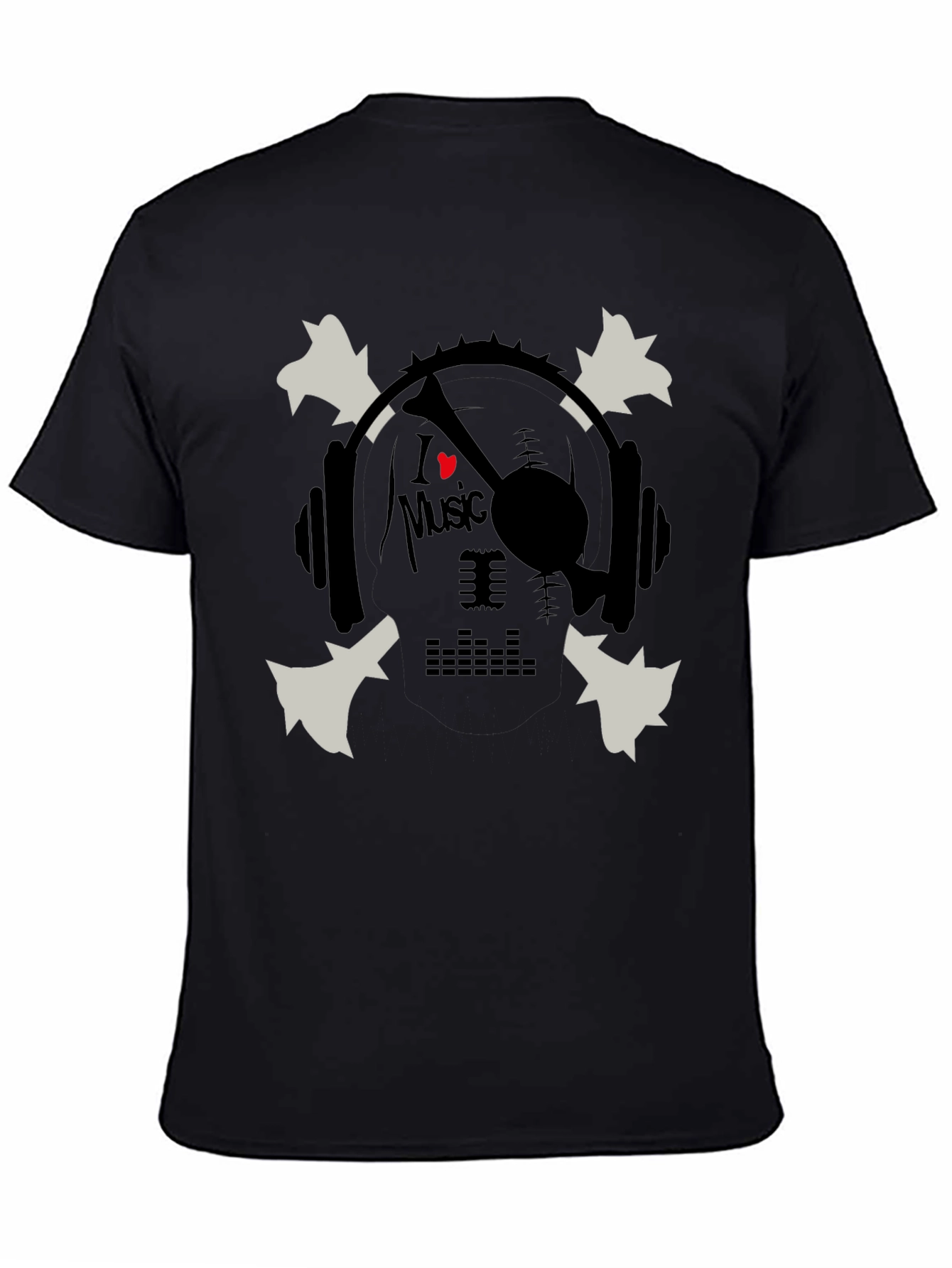 Black I Heart Music Skull & Headphones Graphic T-Shirt view 4