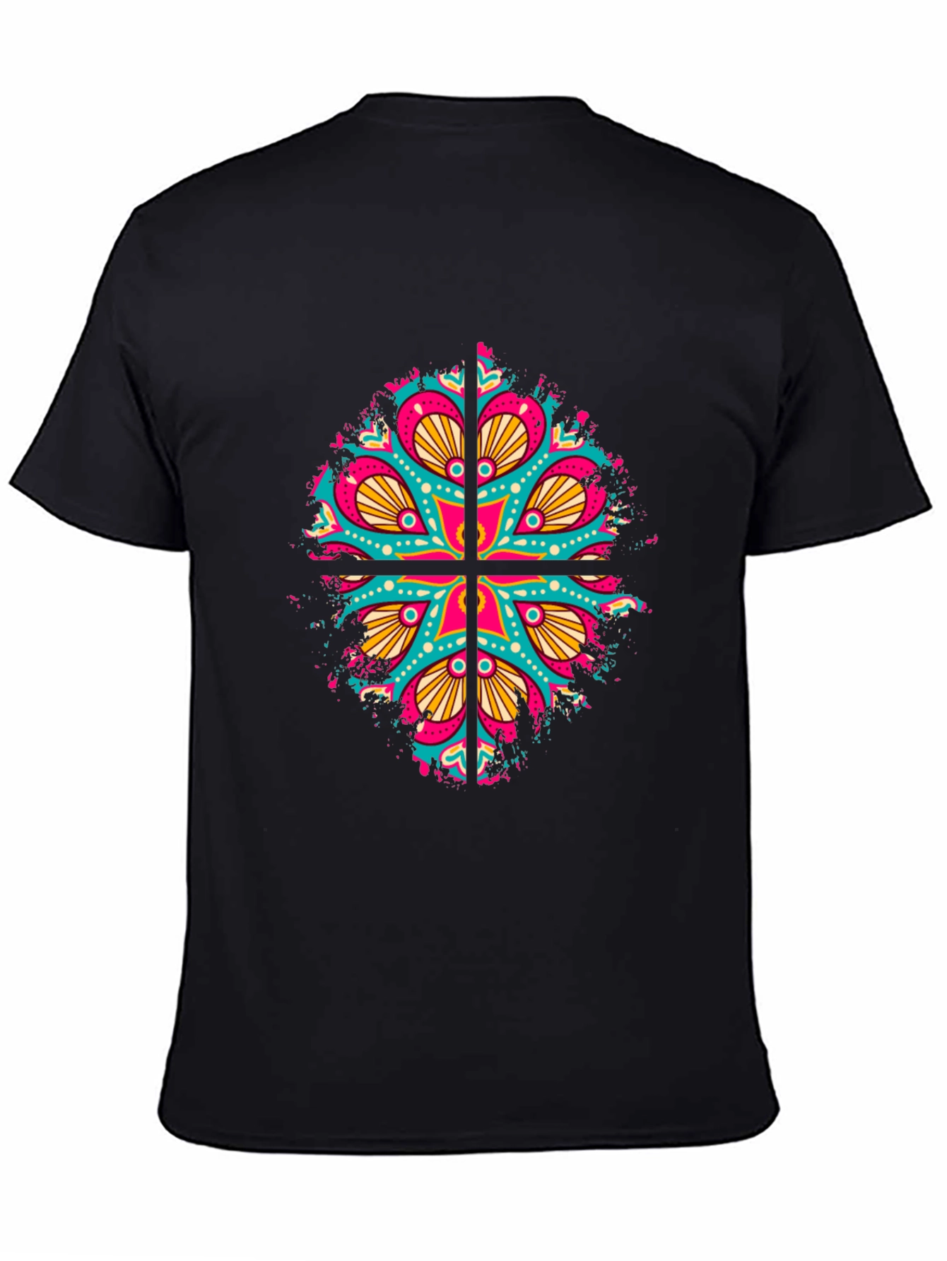 Black Vibrant Mandala Graphic Print Men's Black T-Shirt view 4