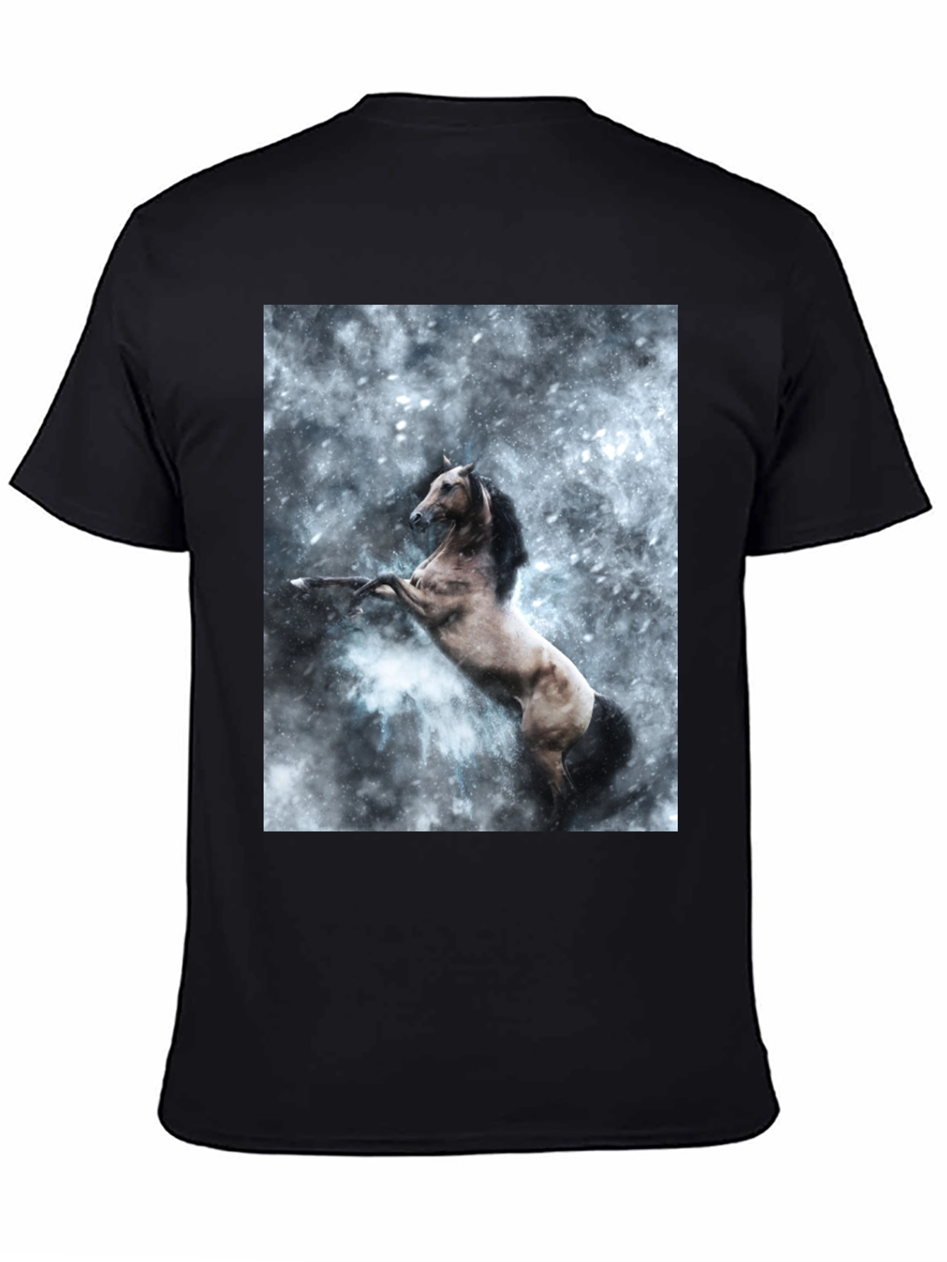 Black Black T-Shirt with Rearing Horse Print view 4