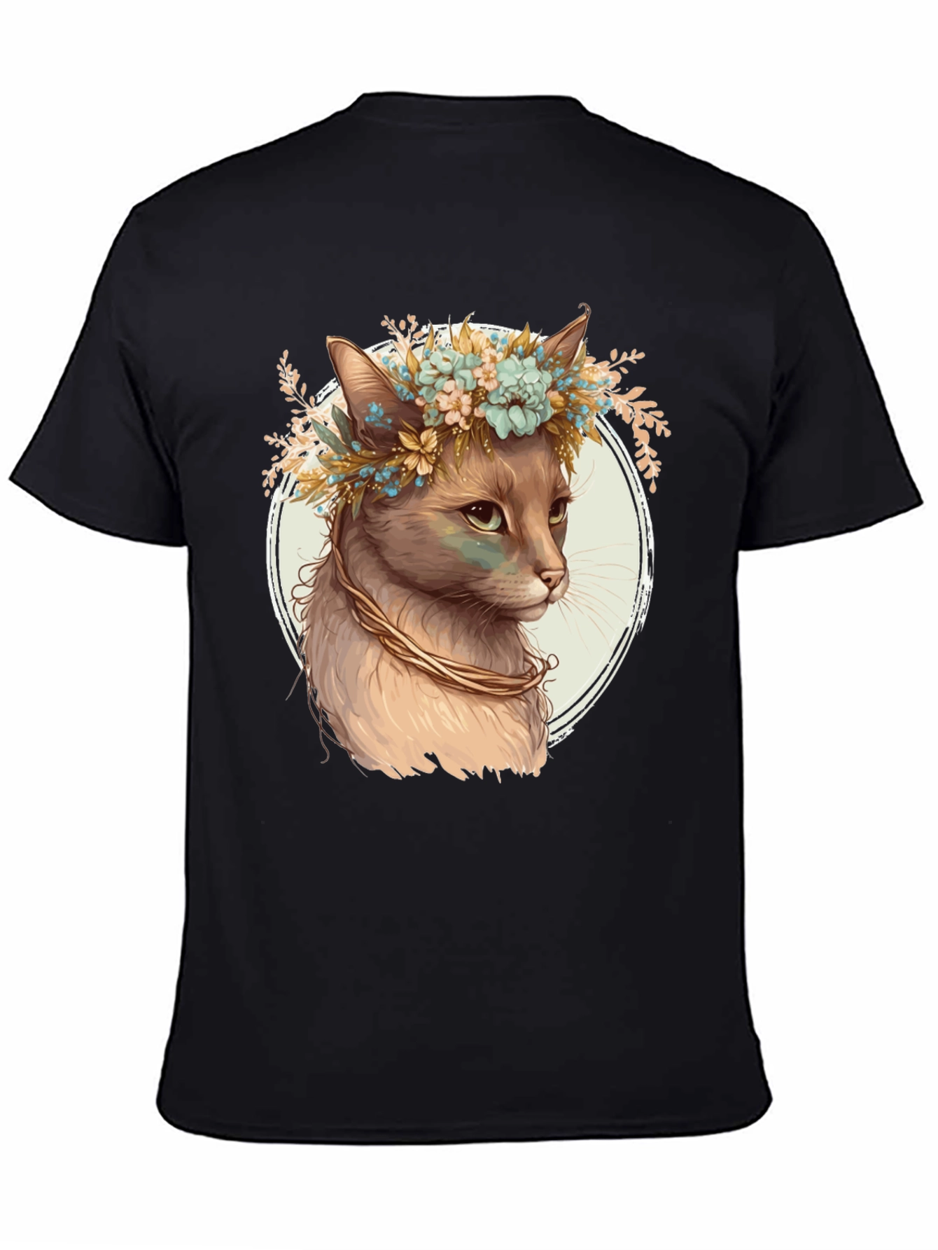 Black Cat with Flower Crown Graphic Tee view 4