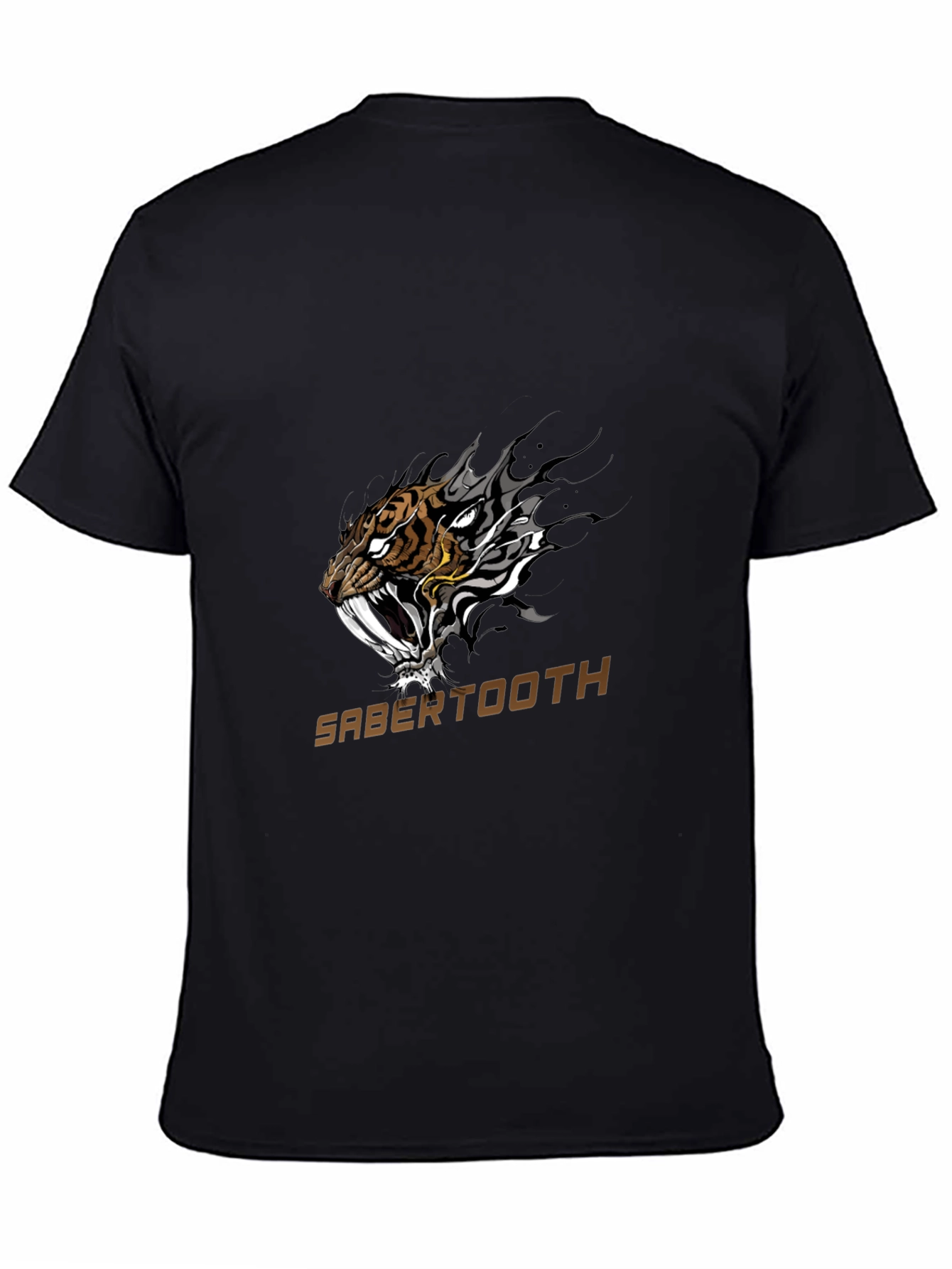 Black Sabertooth Tiger Graphic T-Shirt - Black Cotton Tee view 4