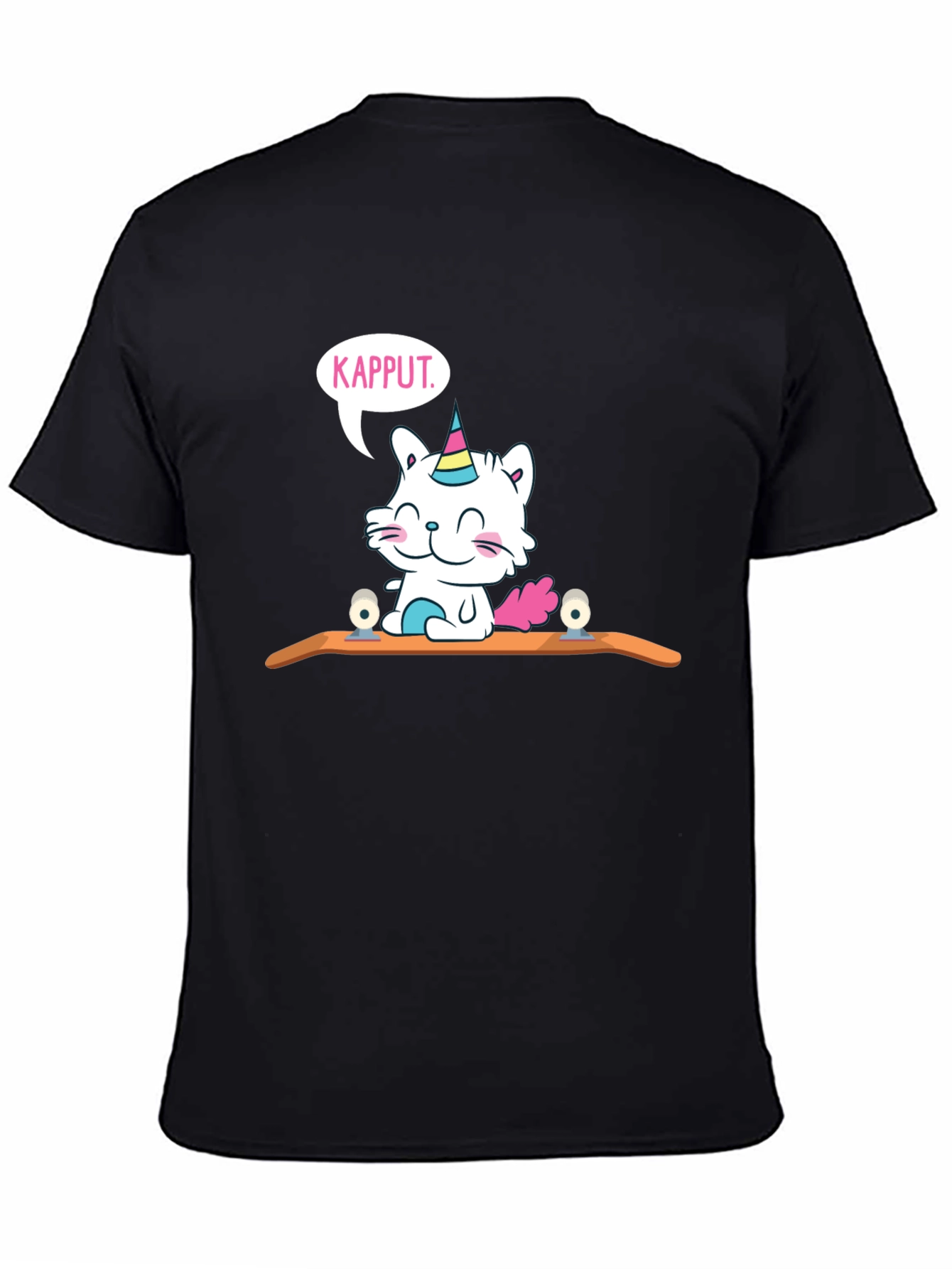 Black Kapput Skater Cat T-Shirt - Black Cotton Tee view 4