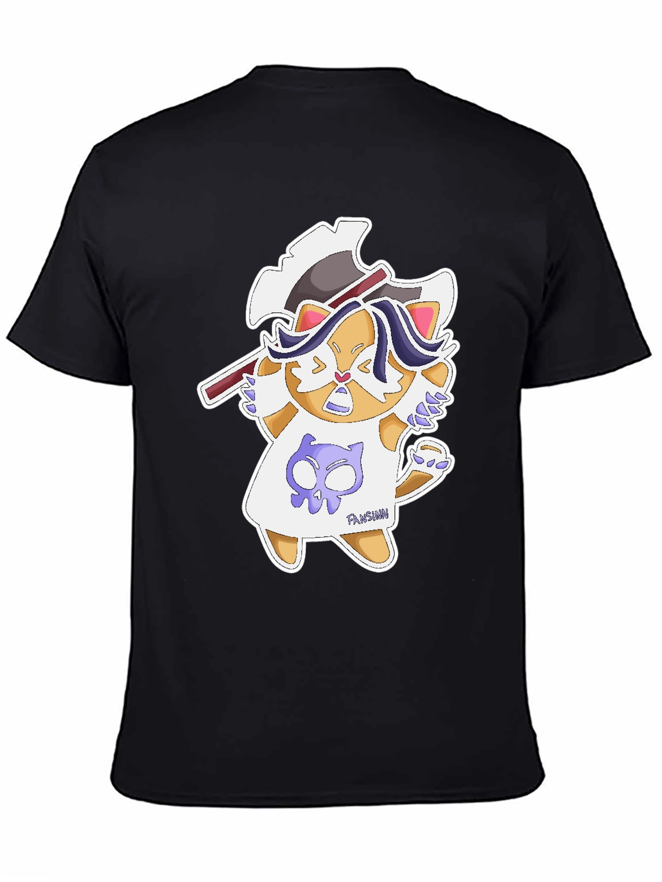Black Cartoon Cat Axe T-Shirt - Fun Graphic Tee view 4