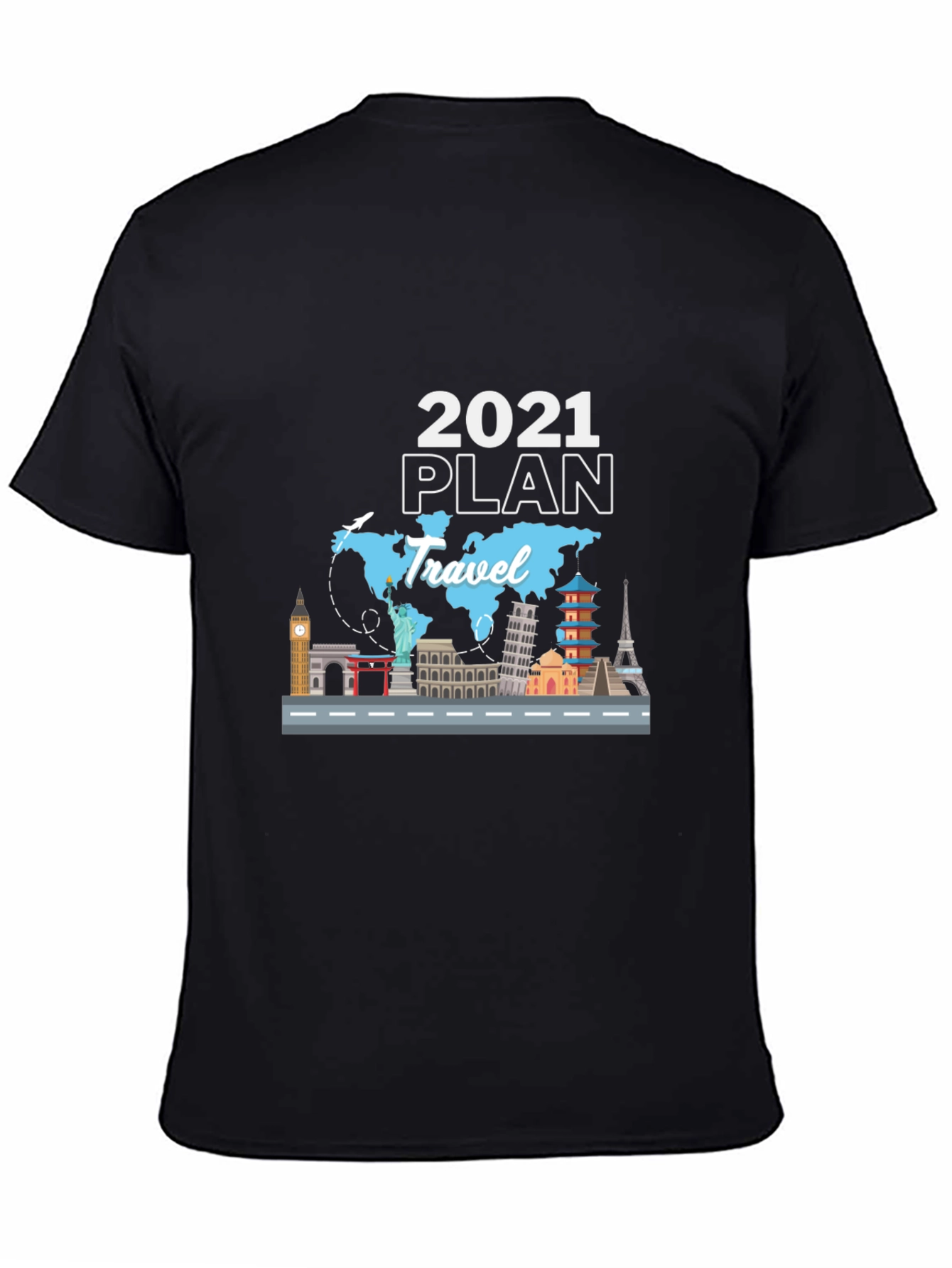 Black 2021 Travel Plan Black T-Shirt view 4