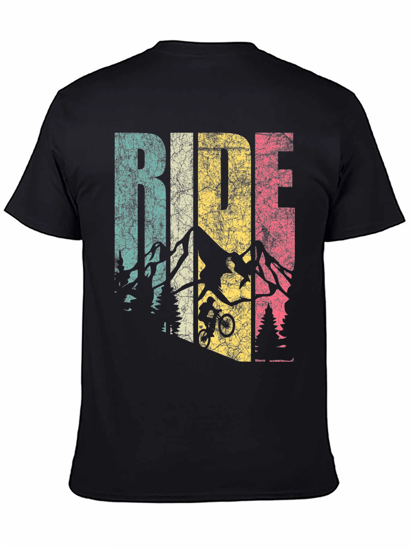 Black Retro Ride Mountain Bike Graphic Tee view 4