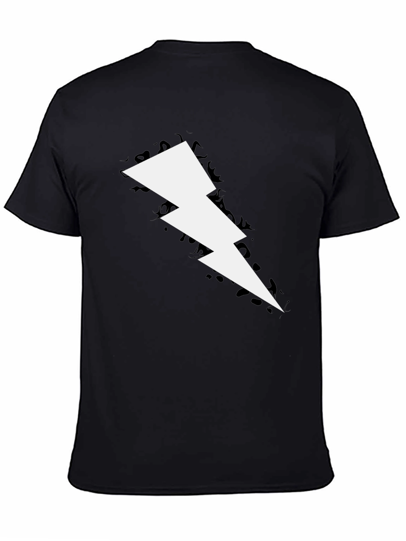 Black Lightning Bolt Graphic Tee - Bold Black Cotton T-Shirt view 4