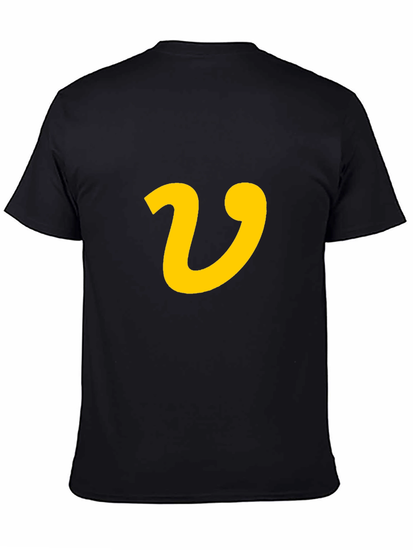 Black Black T-Shirt with Yellow Letter 'V' Graphic Print view 4