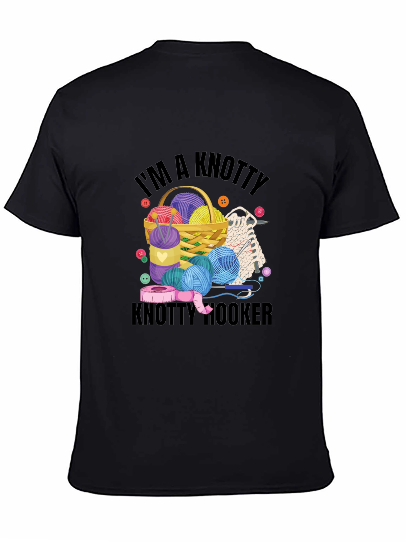 Black Knitty Hooker T-Shirt: Yarn Lover Gift view 4