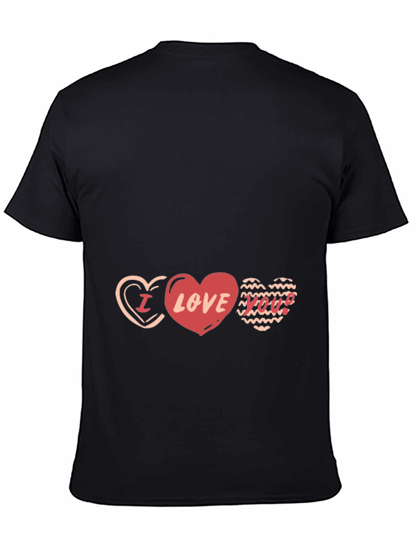 Black I Love You Hearts Graphic Black T-Shirt view 4