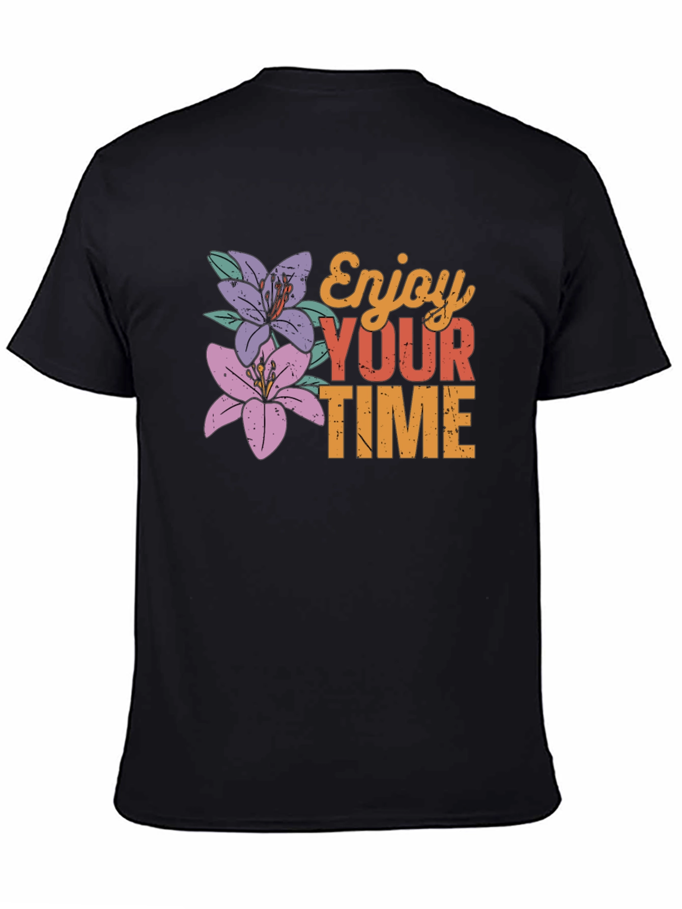 Black Enjoy Your Time Floral Graphic Tee view 4