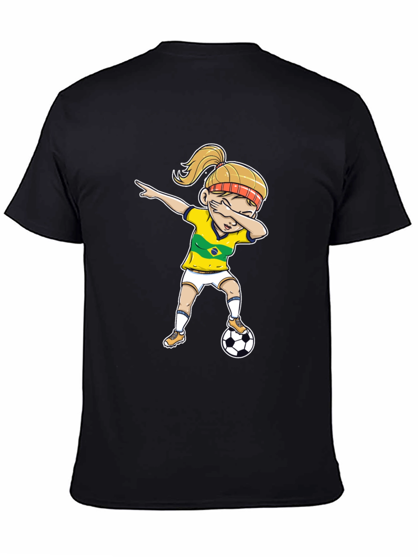 Black Brazil Soccer Girl Dab T-Shirt view 4